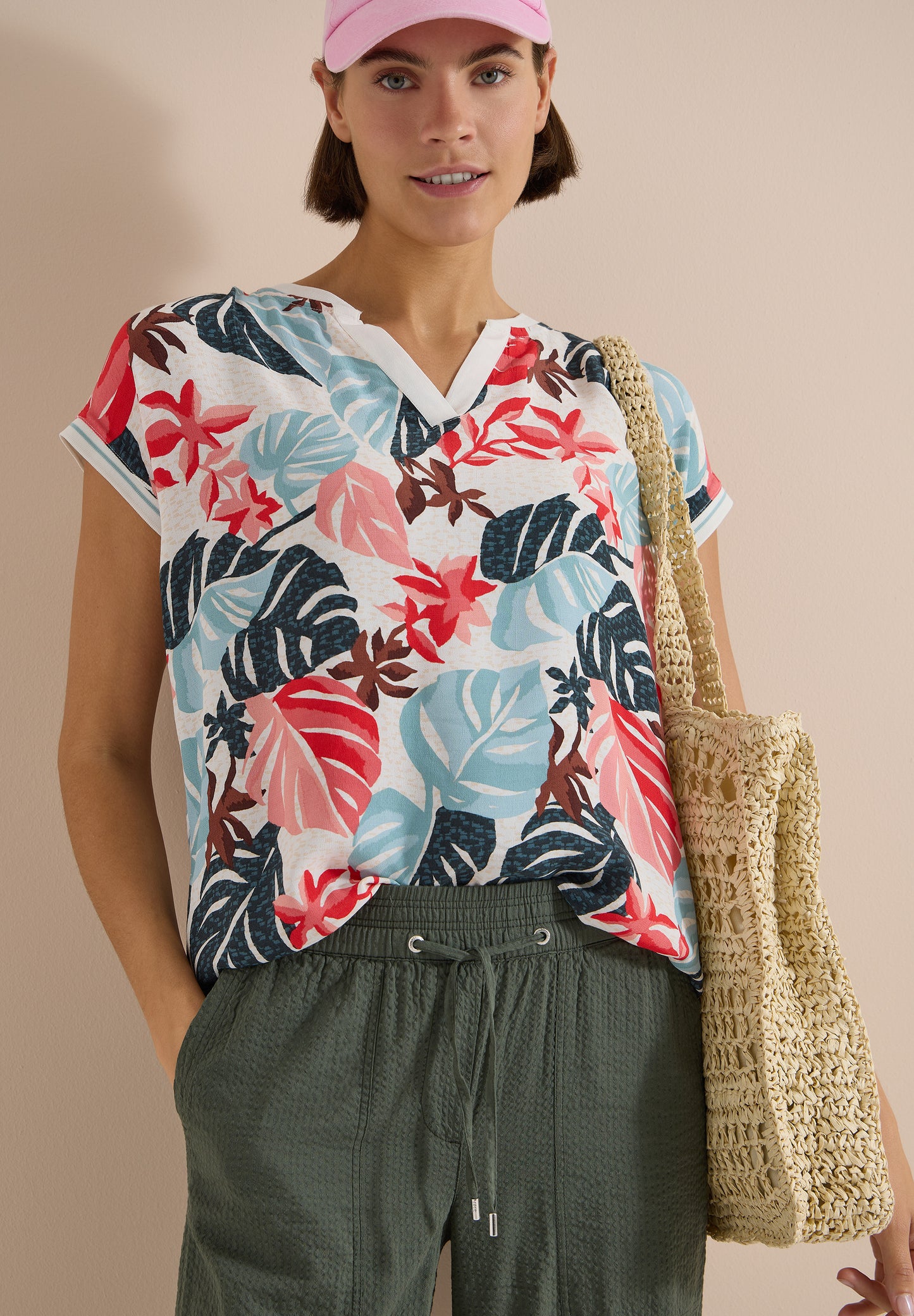 CECIL - Bluse mit Split Neck und Printmix - Farbe: light alabaster white
