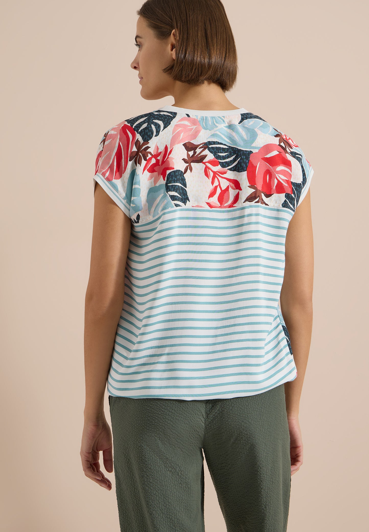 CECIL - Bluse mit Split Neck und Printmix - Farbe: light alabaster white