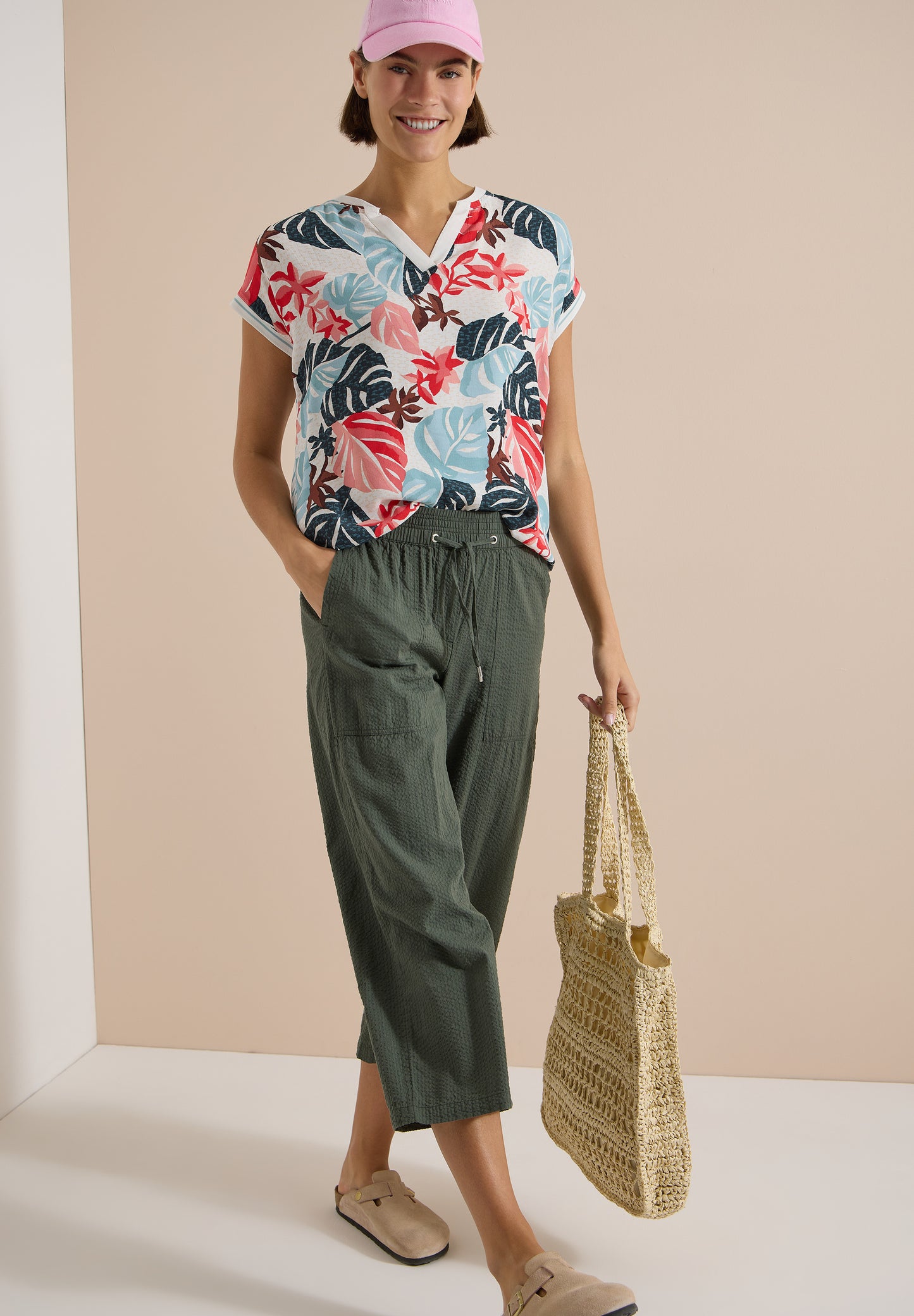 CECIL - Bluse mit Split Neck und Printmix - Farbe: light alabaster white