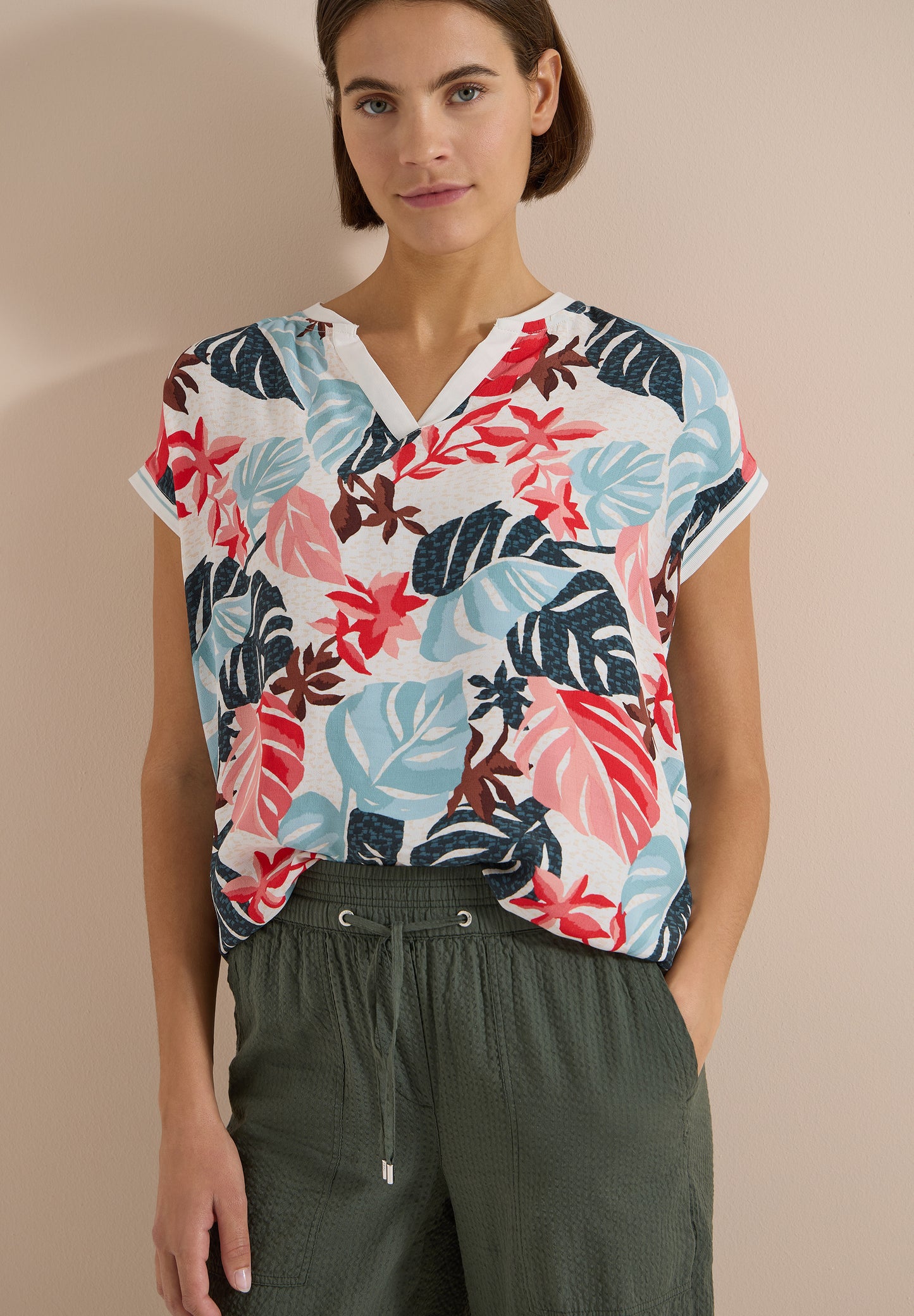 CECIL - Bluse mit Split Neck und Printmix - Farbe: light alabaster white