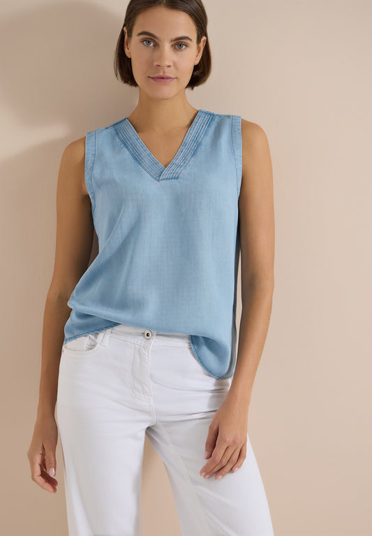 CECIL - Blusentop im Denim-Look mit V-Neck - Farbe: light blue used wash