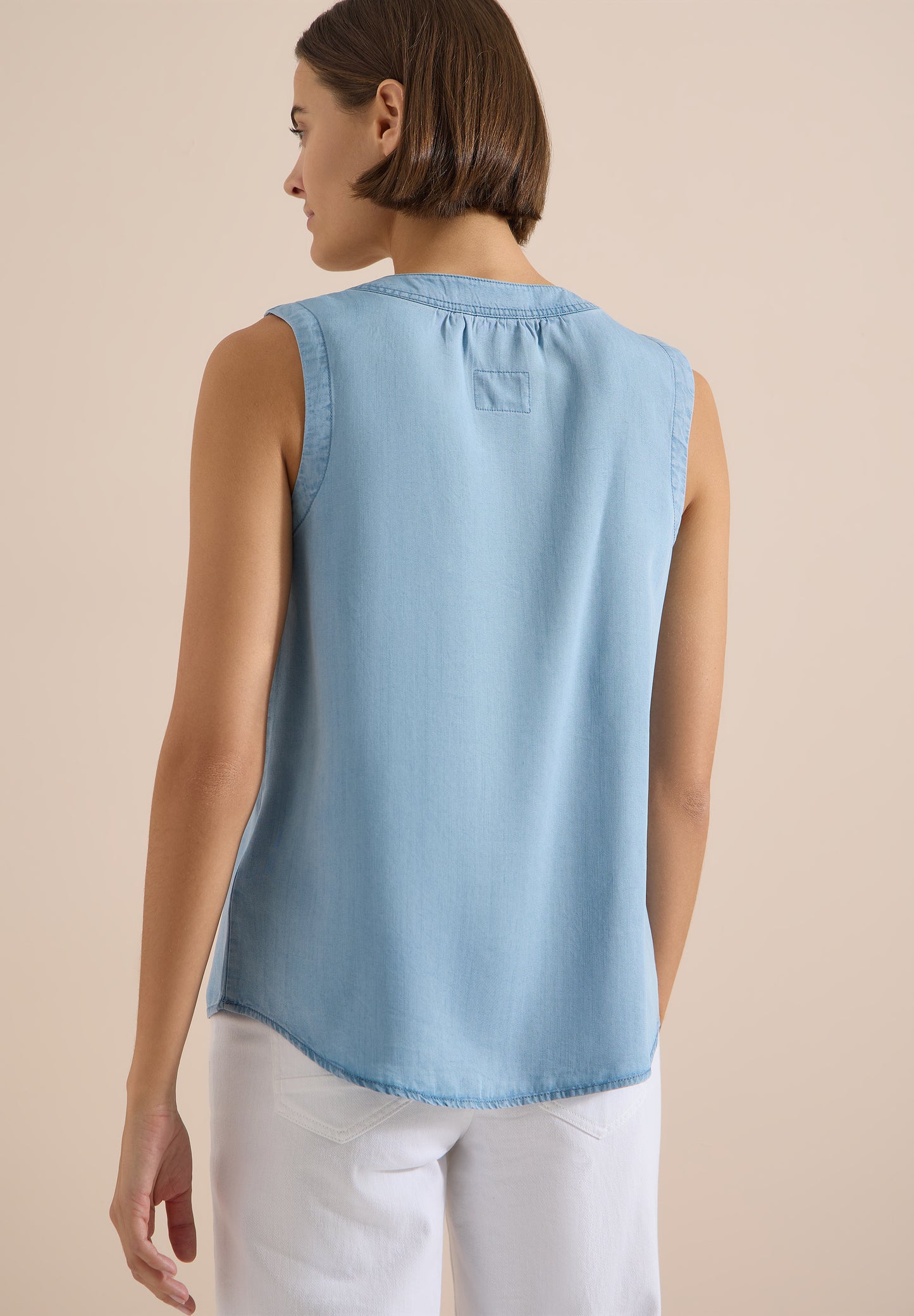 CECIL - Blusentop im Denim-Look mit V-Neck - Farbe: light blue used wash