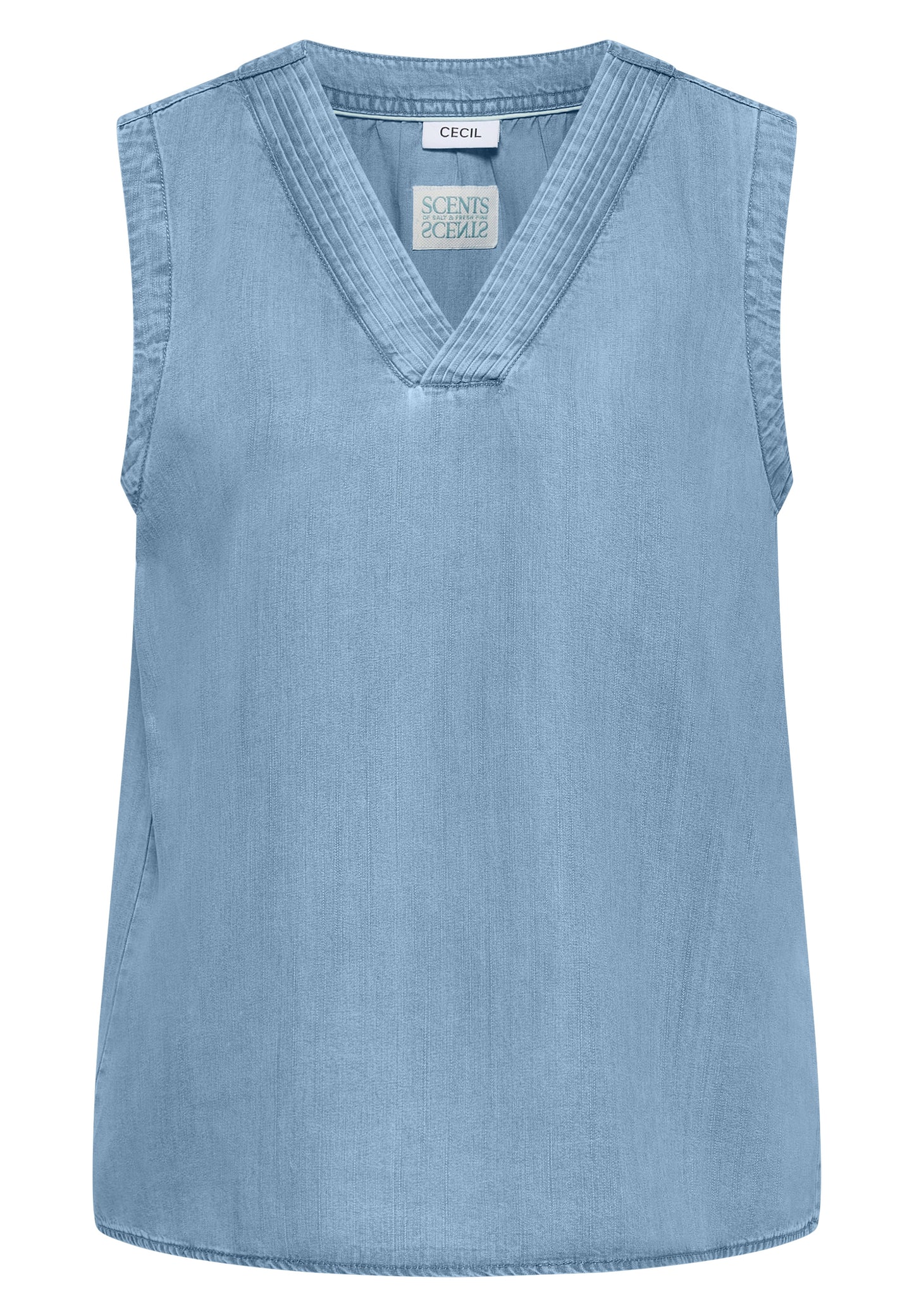 CECIL - Blusentop im Denim-Look mit V-Neck - Farbe: light blue used wash
