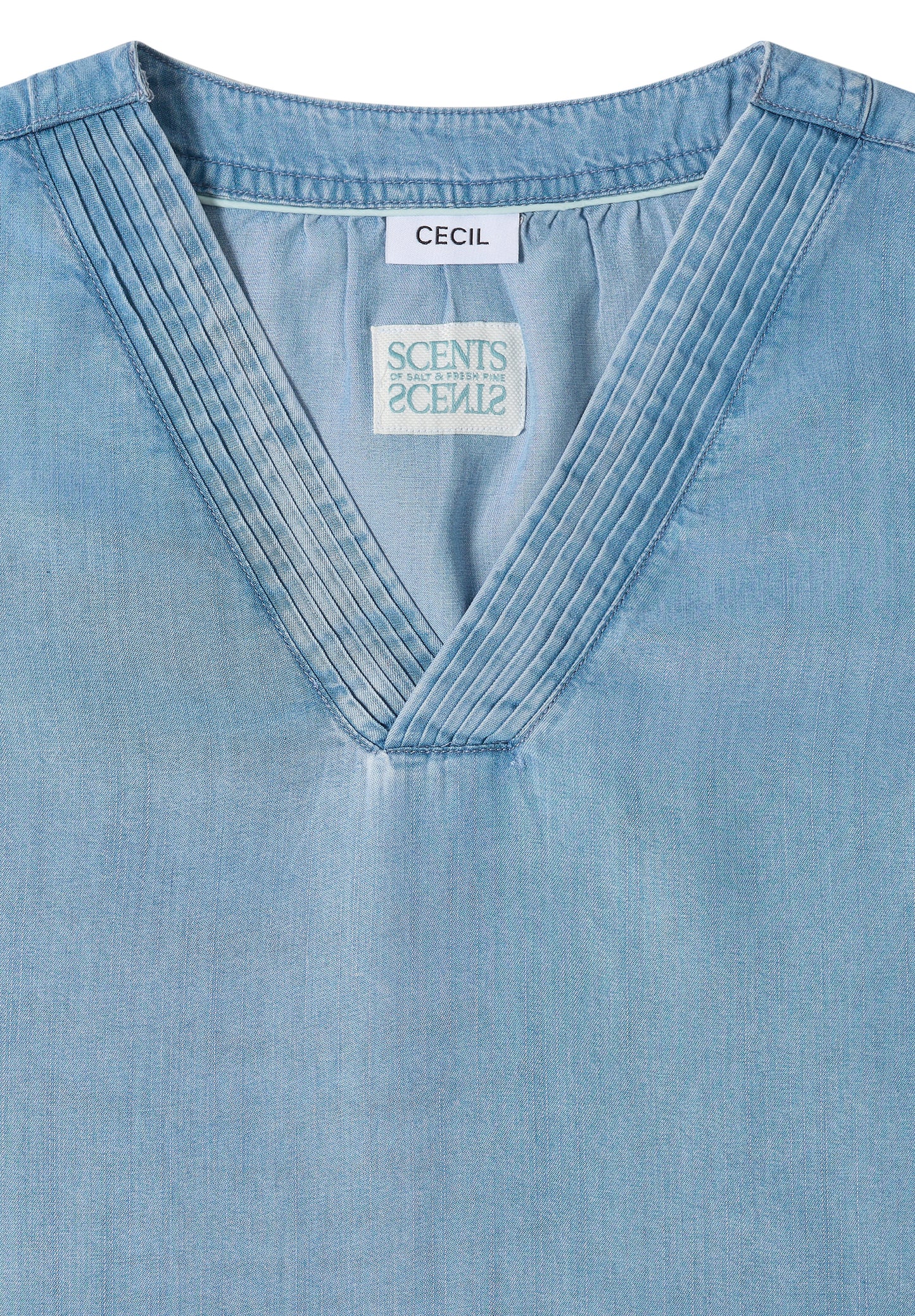 CECIL - Blusentop im Denim-Look mit V-Neck - Farbe: light blue used wash