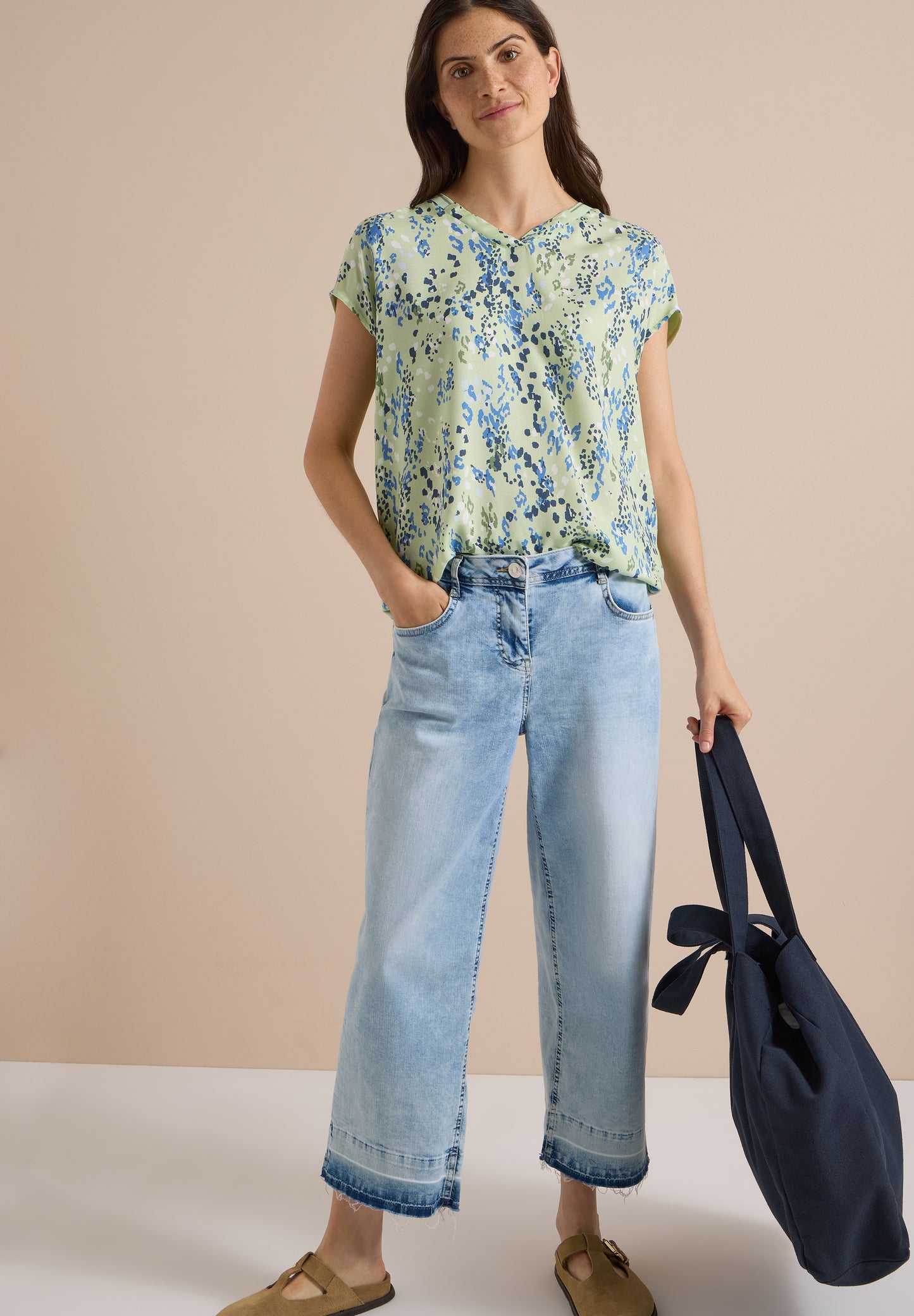 CECIL - Kurzarm Blusenshirt mit Strukturmix - Farbe: raw matcha lime