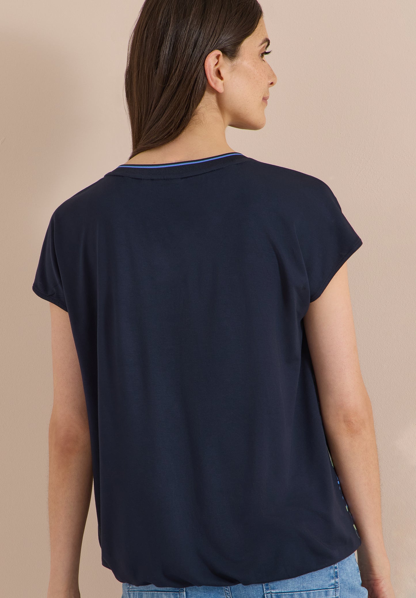 CECIL - Kurzarm Blusenshirt mit Strukturmix - Farbe: urban dark blue