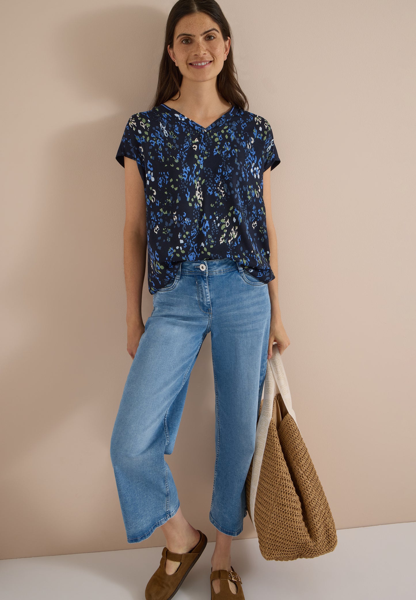 CECIL - Kurzarm Blusenshirt mit Strukturmix - Farbe: urban dark blue