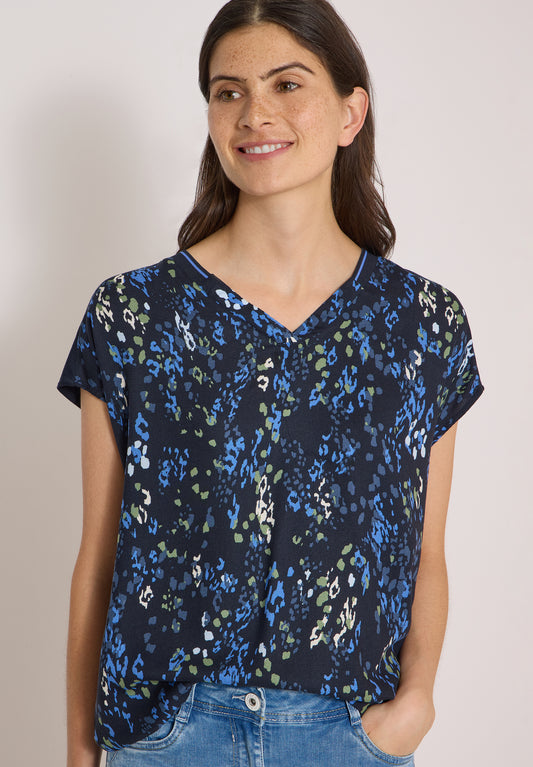 CECIL - Kurzarm Blusenshirt mit Strukturmix - Farbe: urban dark blue