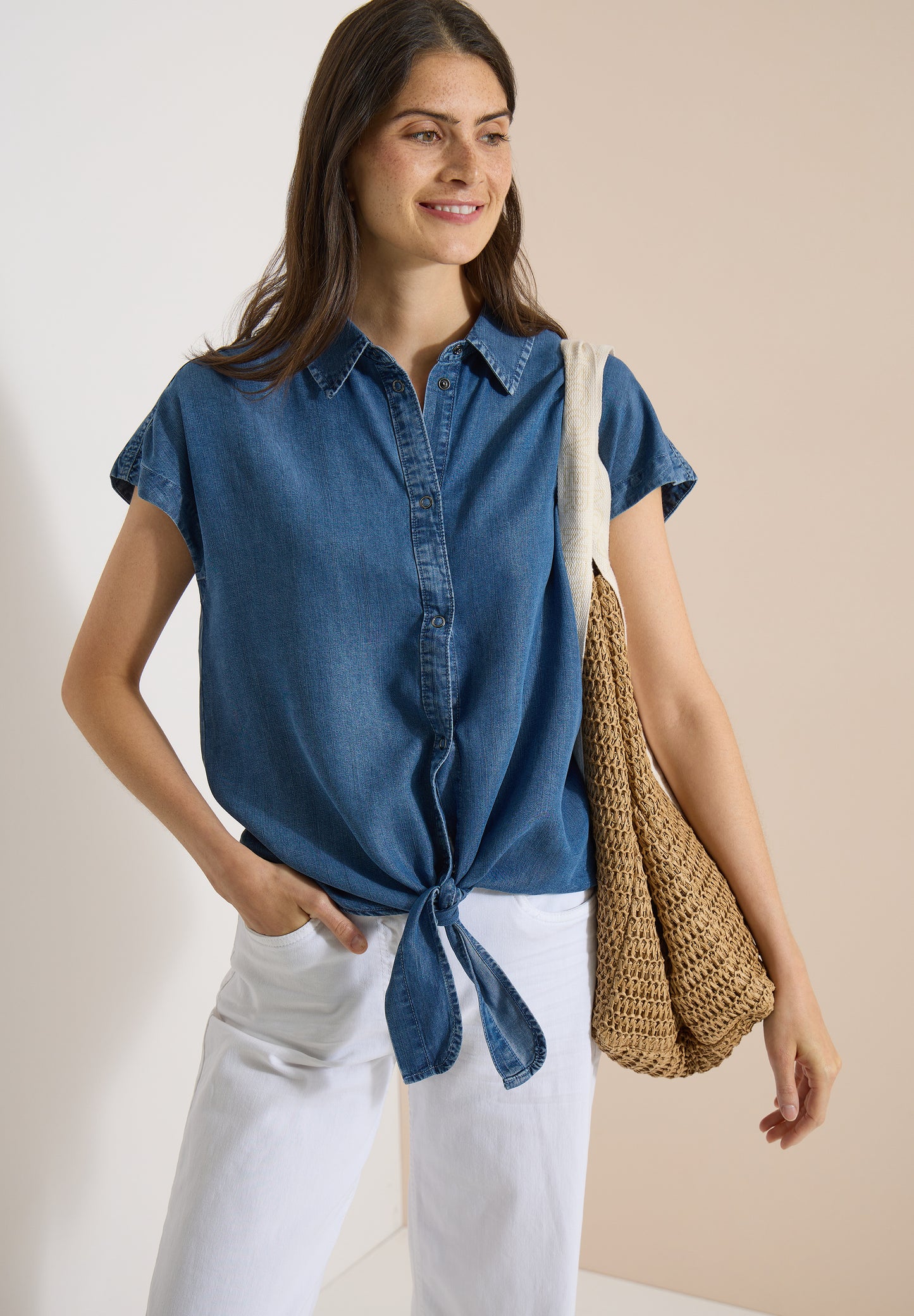 CECIL - Dropped Shoulder Hemdbluse im Denim-Look - Farbe: mid blue wash