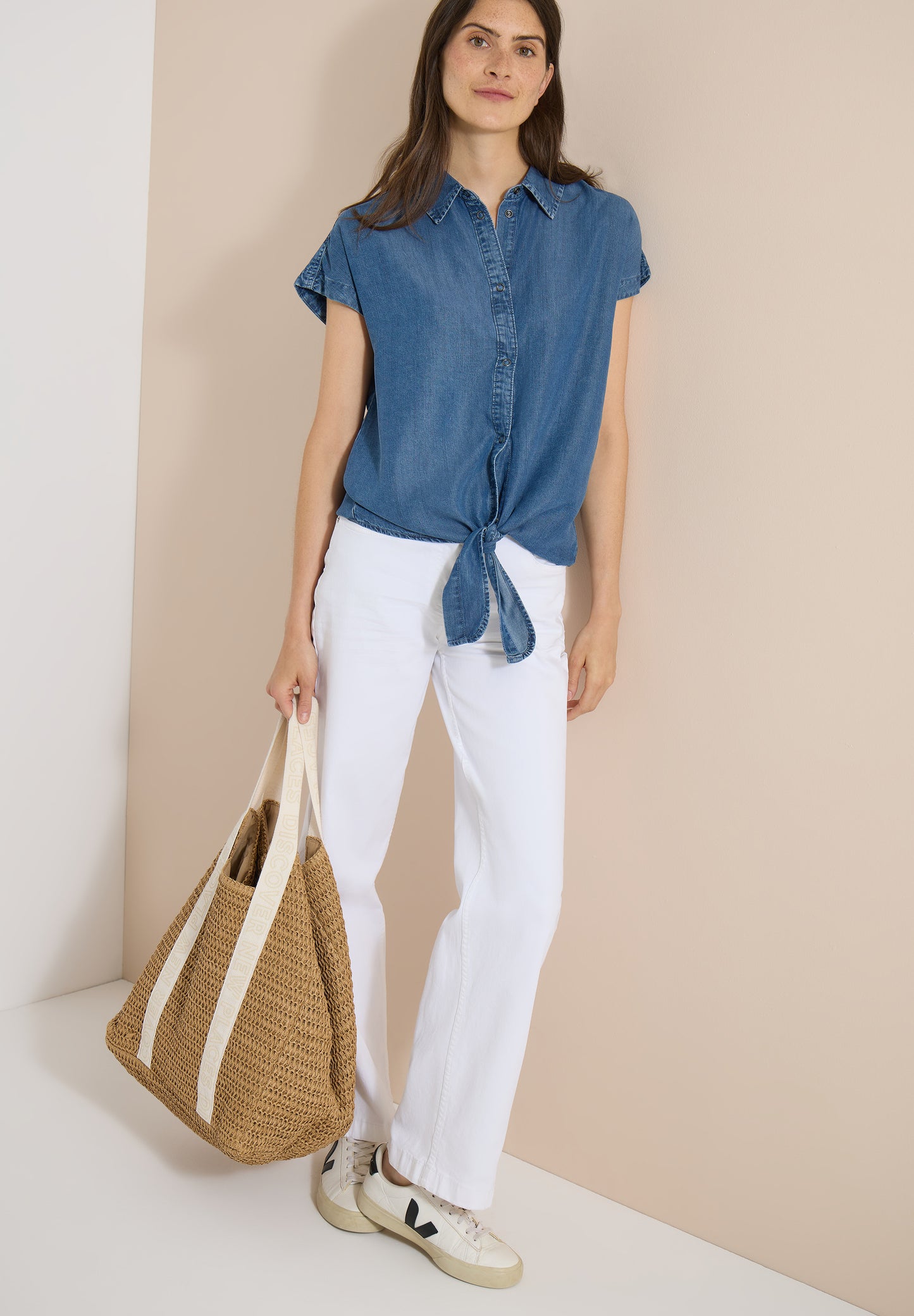 CECIL - Dropped Shoulder Hemdbluse im Denim-Look - Farbe: mid blue wash