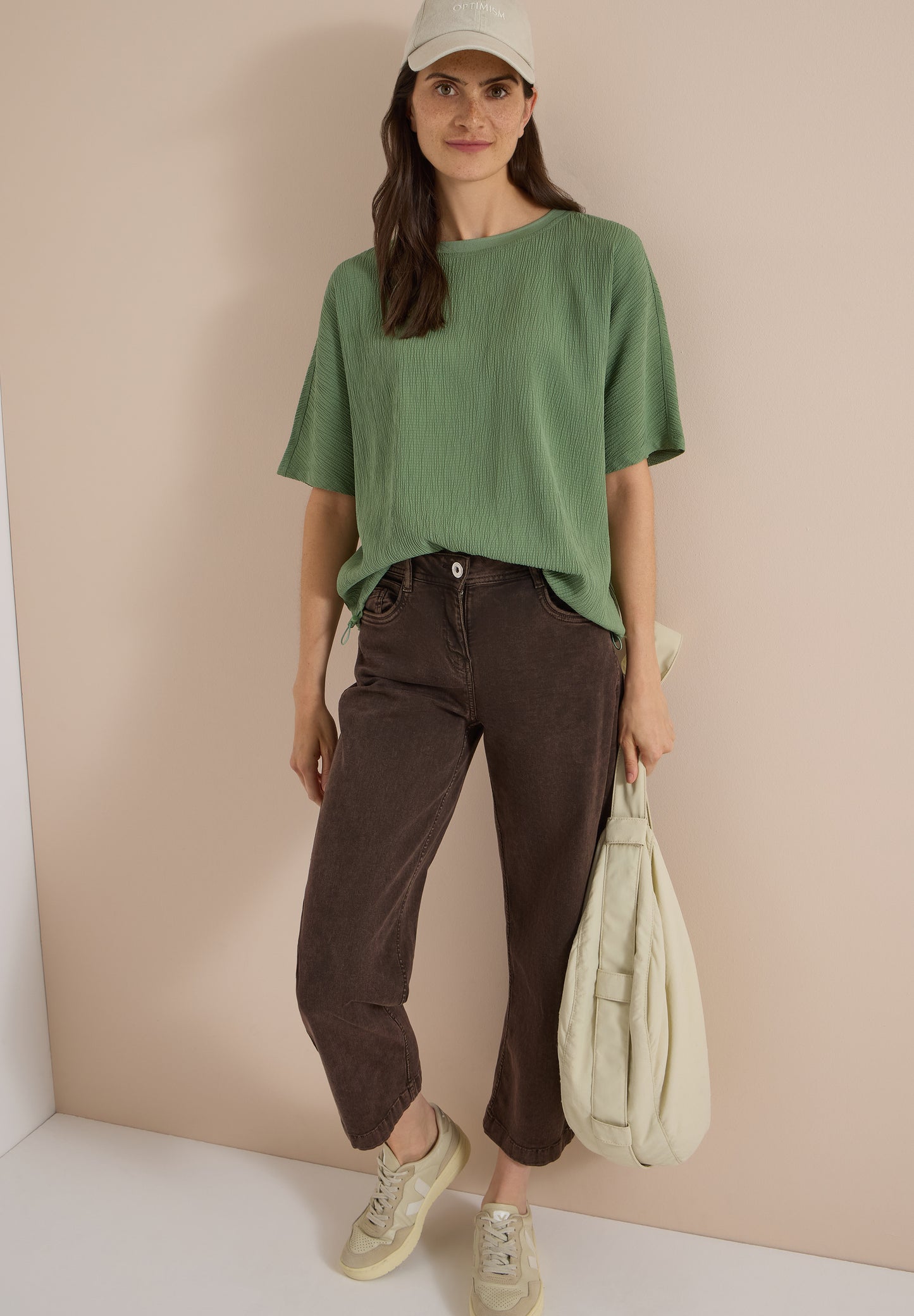 CECIL - Dropped Shoulder Blusenshirt in Unifarbe - Farbe: deep matcha green