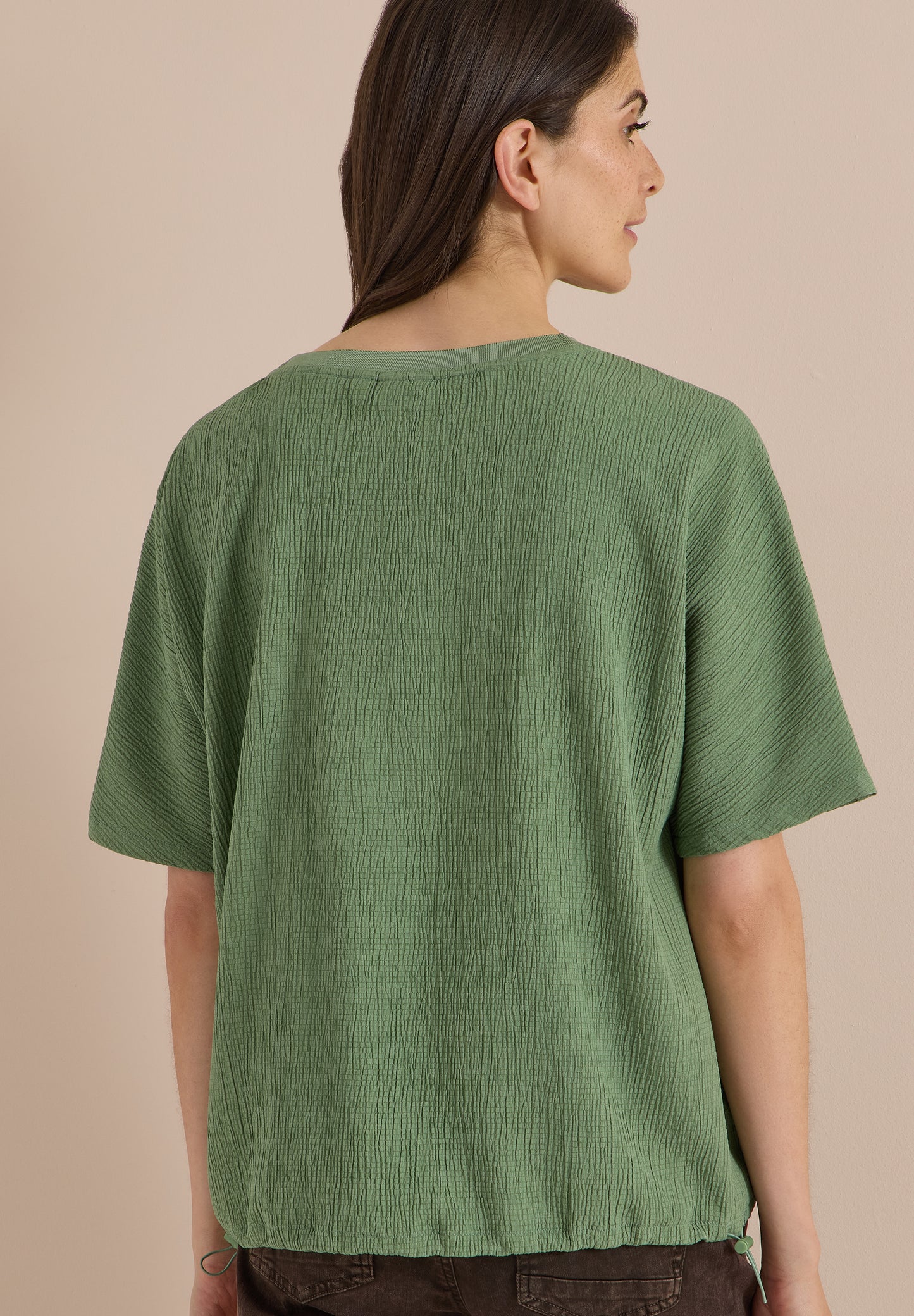 CECIL - Dropped Shoulder Blusenshirt in Unifarbe - Farbe: deep matcha green