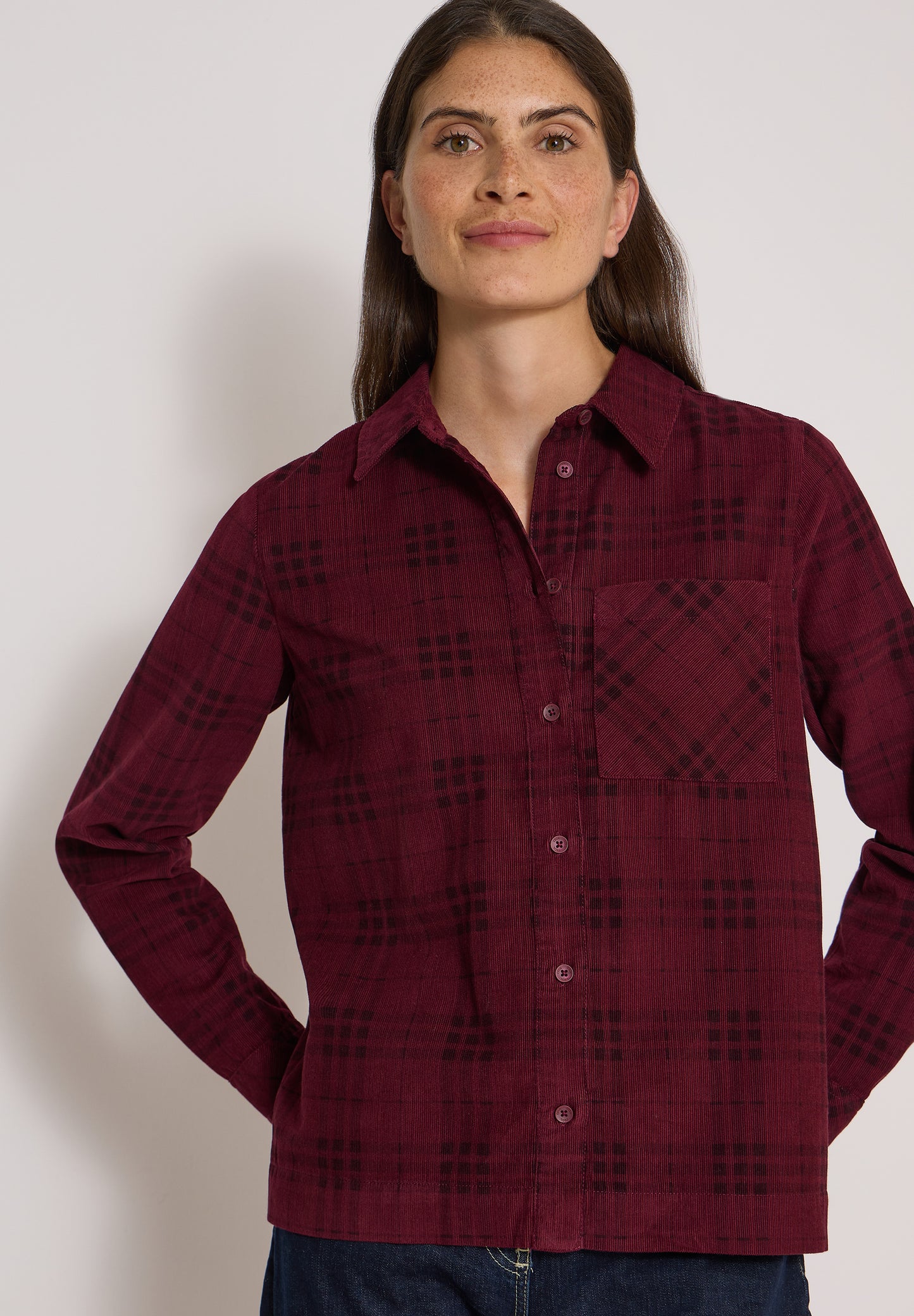CECIL - Langarm Hemdbluse mit Karomuster - Farbe: berry red