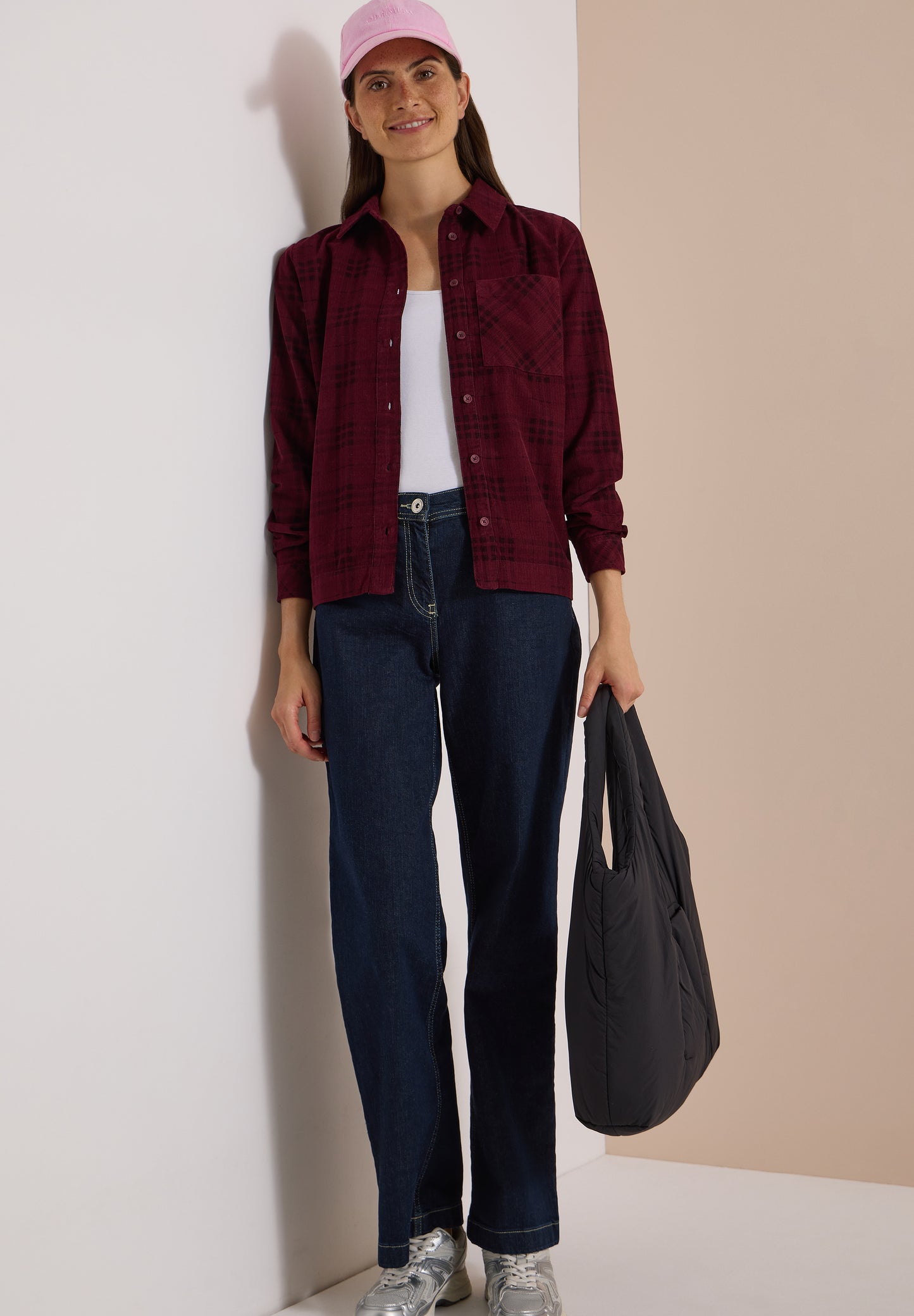 CECIL - Langarm Hemdbluse mit Karomuster - Farbe: berry red
