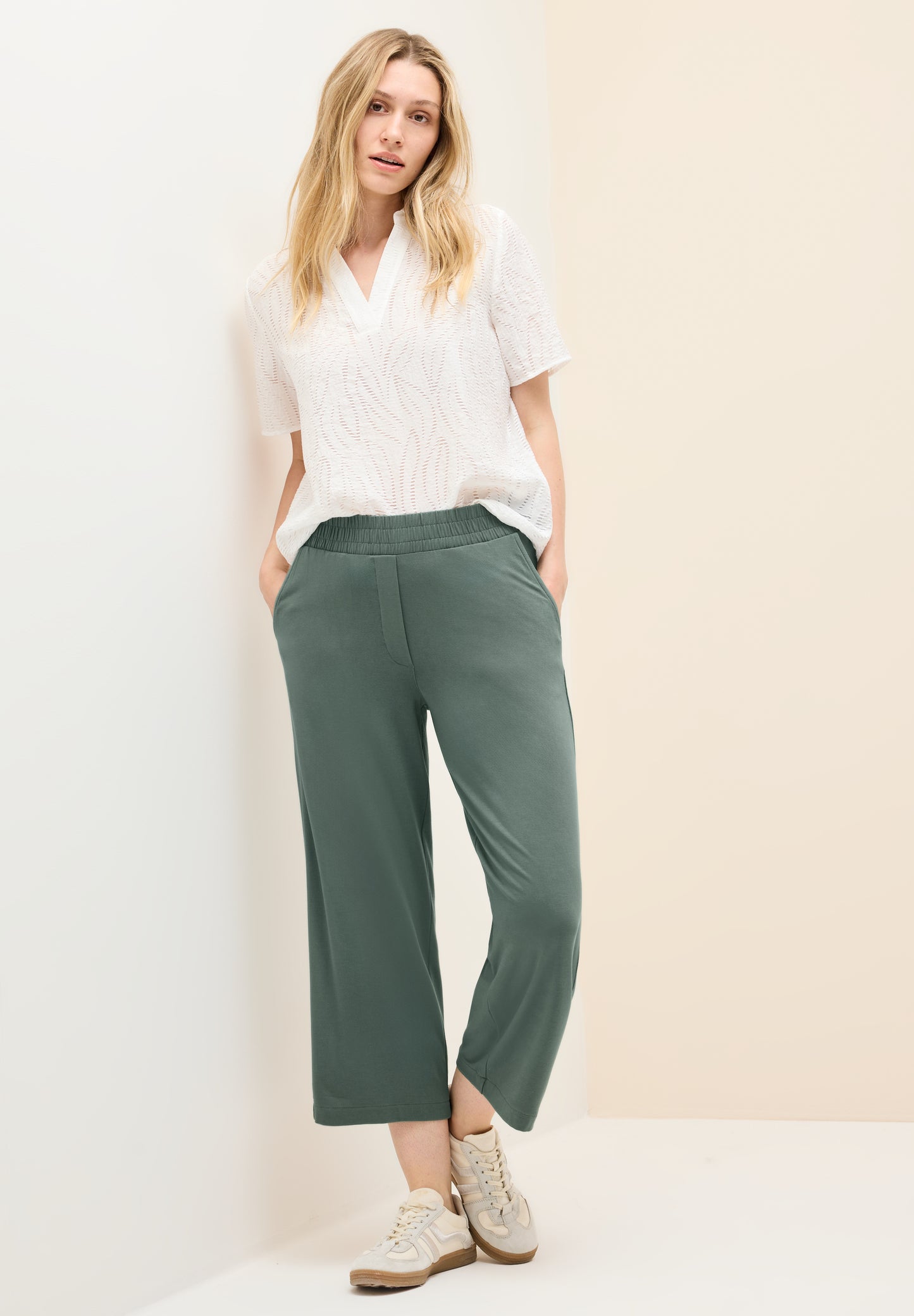CECIL Wide Leg Jersey-Hose - Farbe: balmy khaki