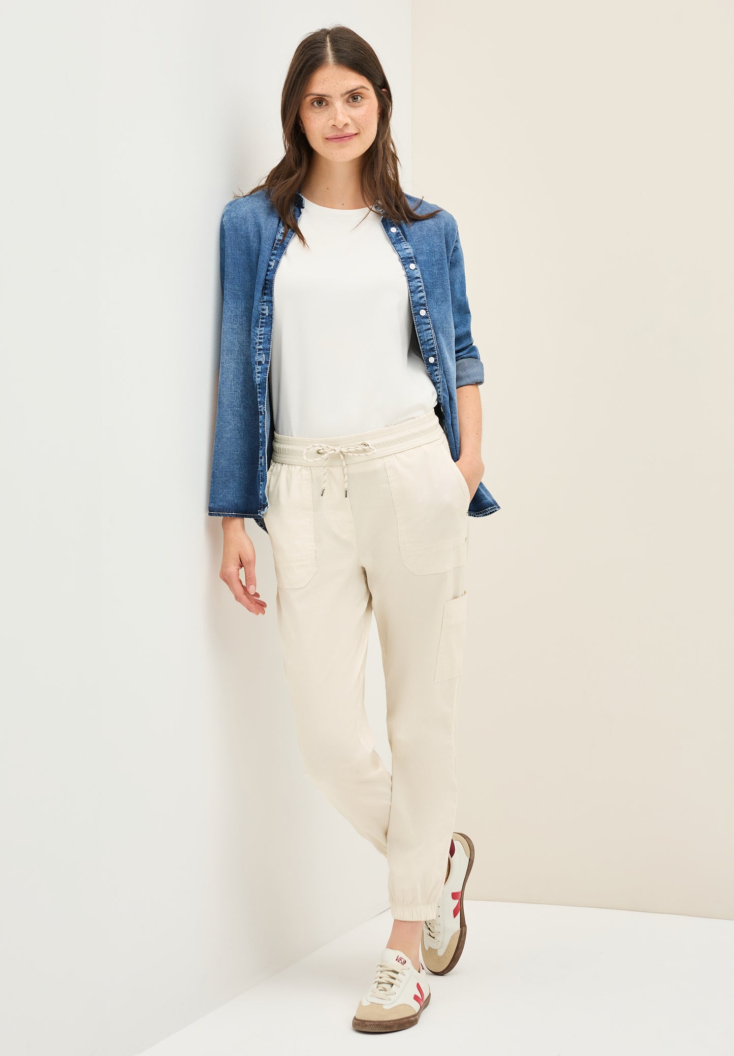 CECIL Gestreifte Cargo Hose - Farbe: light beige