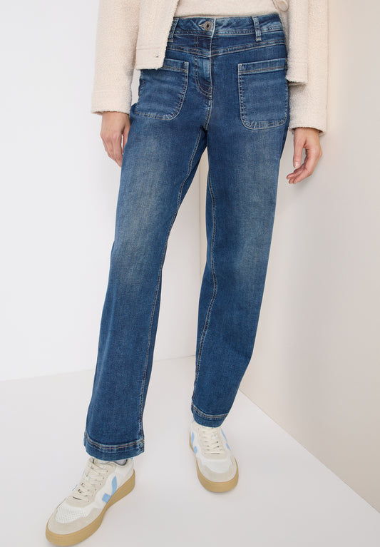 CECIL Wide Leg Patch Pocket Jeans - Farbe: mid blue used wash