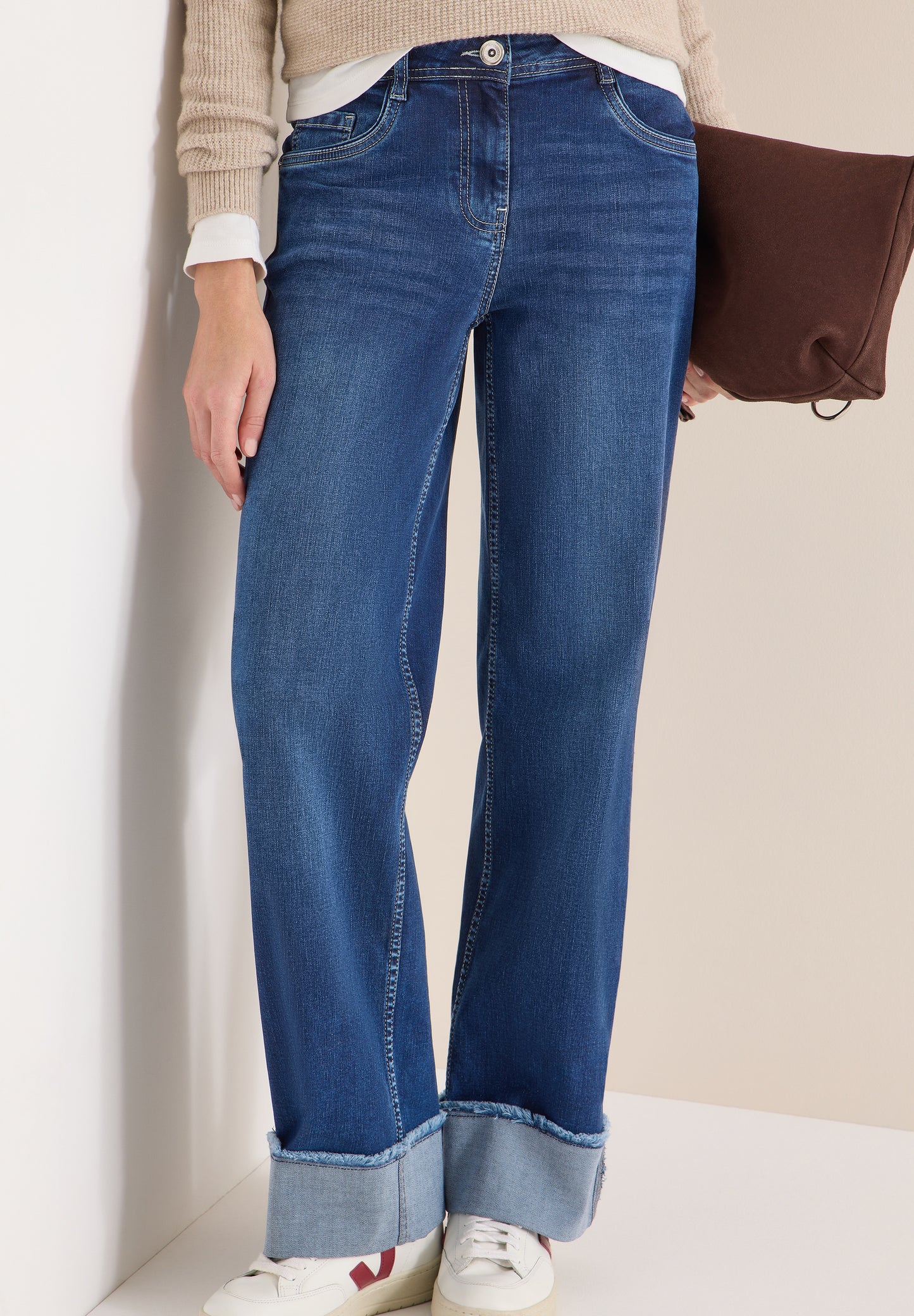 CECIL - Wide Leg Washed-Look Jeans - Farbe: mid blue used wash
