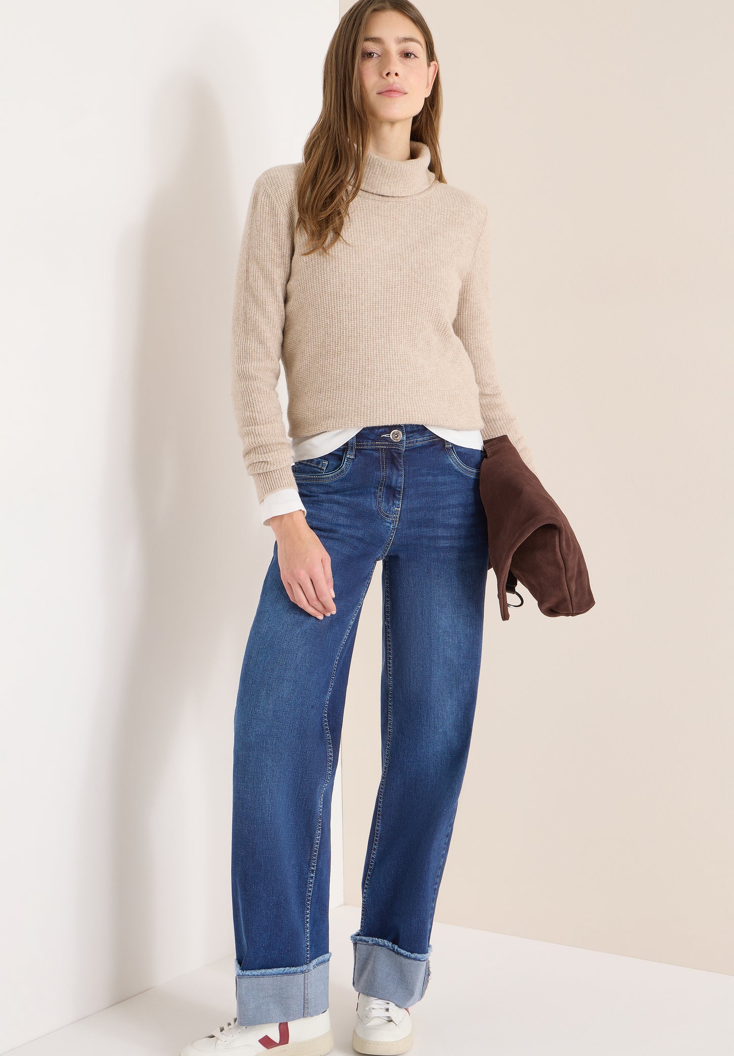 CECIL - Wide Leg Washed-Look Jeans - Farbe: mid blue used wash