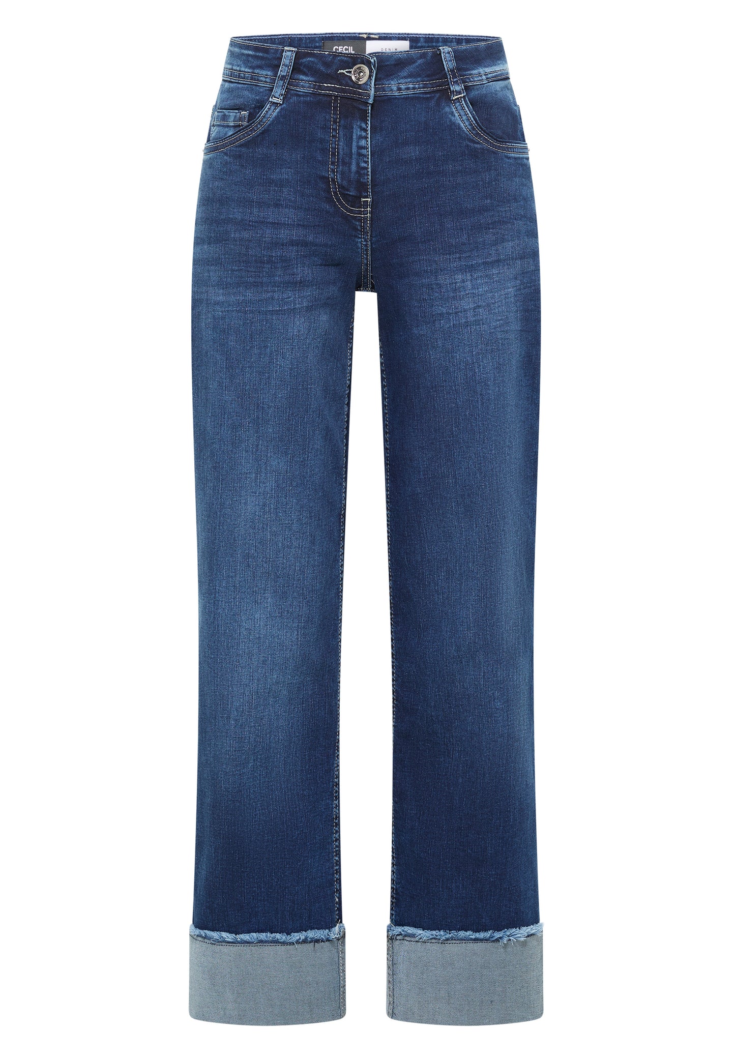CECIL - Wide Leg Washed-Look Jeans - Farbe: mid blue used wash