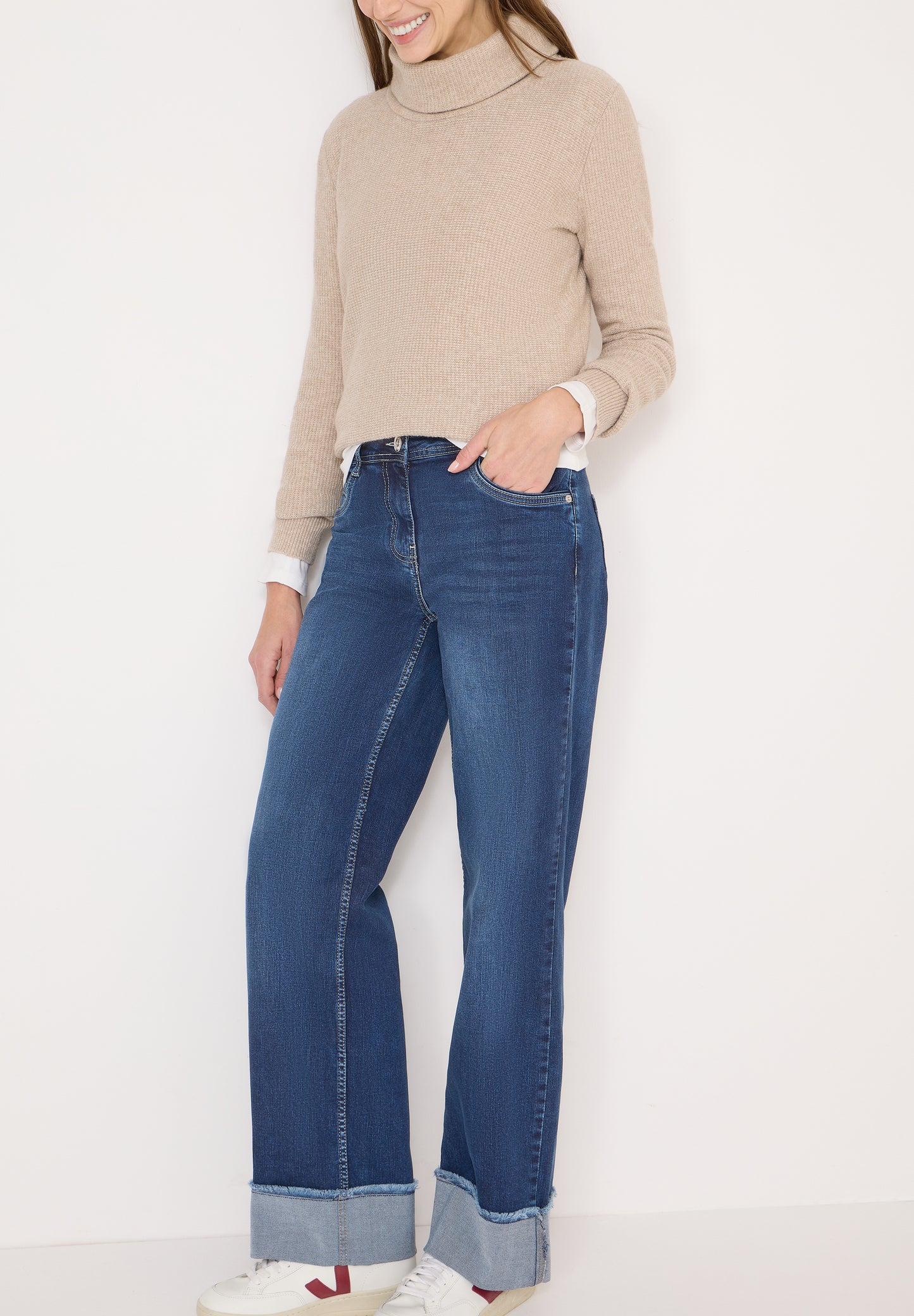 CECIL - Wide Leg Washed-Look Jeans - Farbe: mid blue used wash