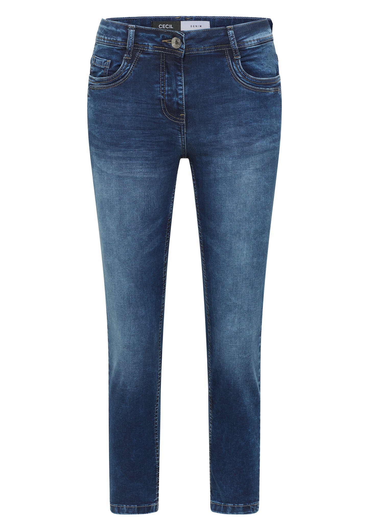 CECIL - Mid Waist Slim Leg Jeans Hose "Scarlett" - blau