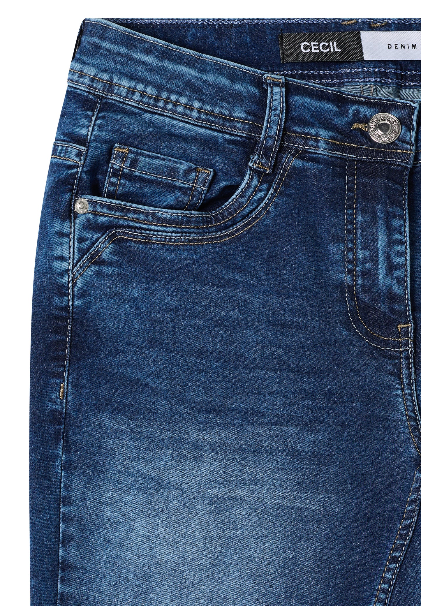 CECIL - Mid Waist Slim Leg Jeans Hose "Scarlett" - blau