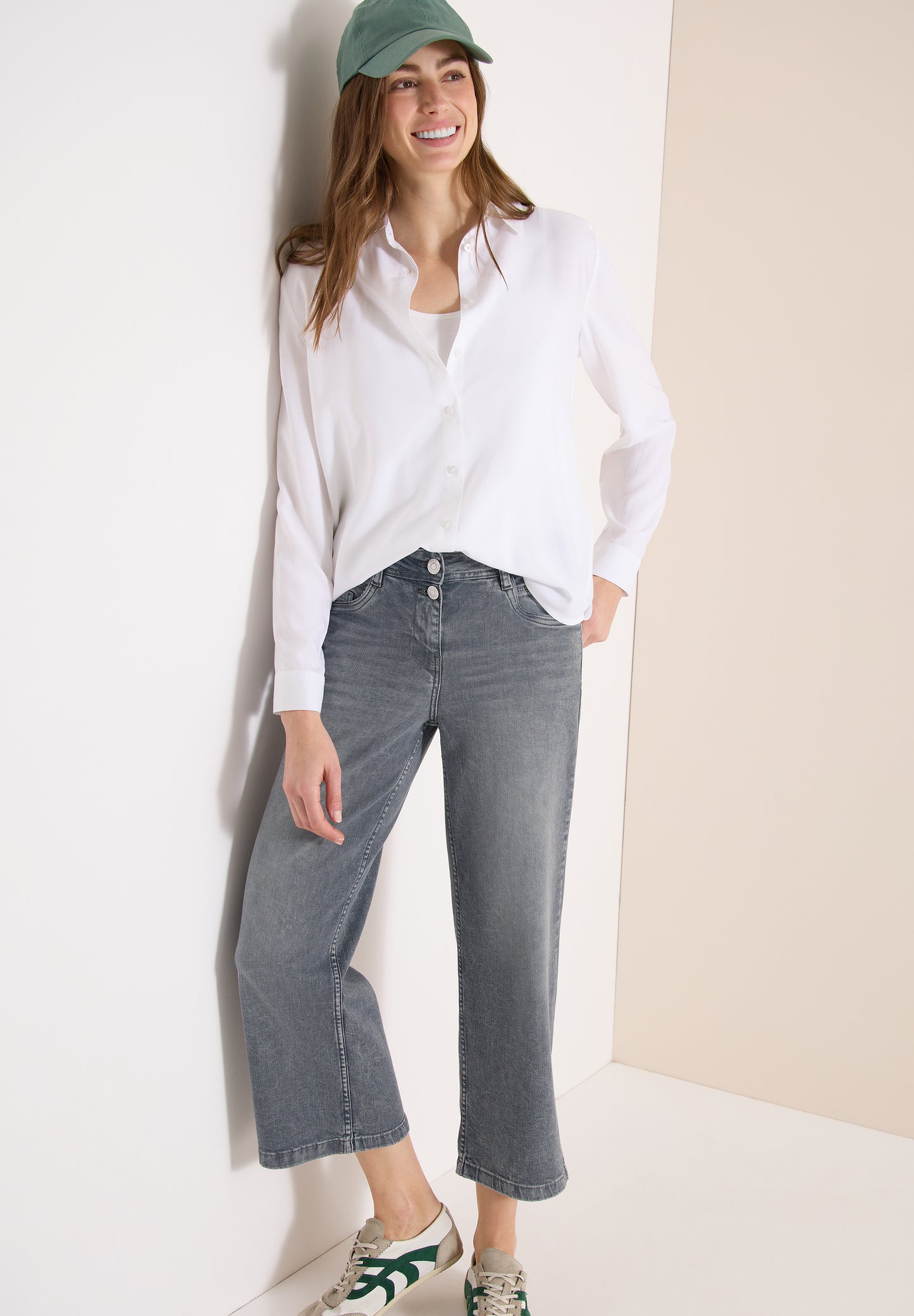 CECIL - High Waist Wide Leg Jeans im Loose Fit - Farbe: mid grey used wash