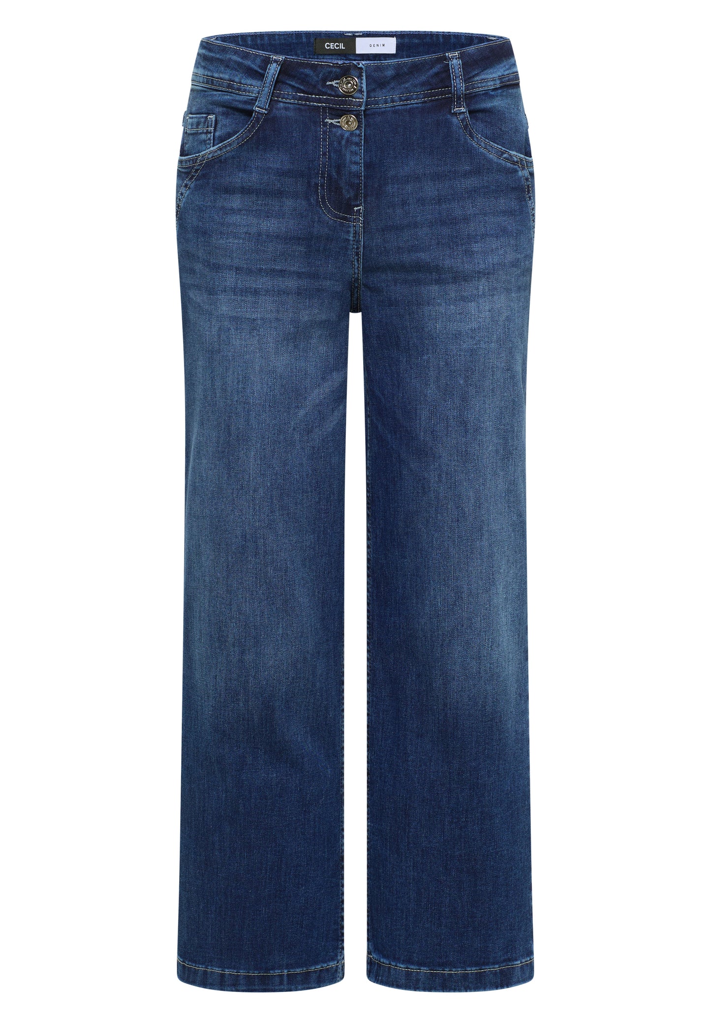 CECIL - High Waist Wide Leg Jeans im Loose Fit - Farbe: mid blue used wash
