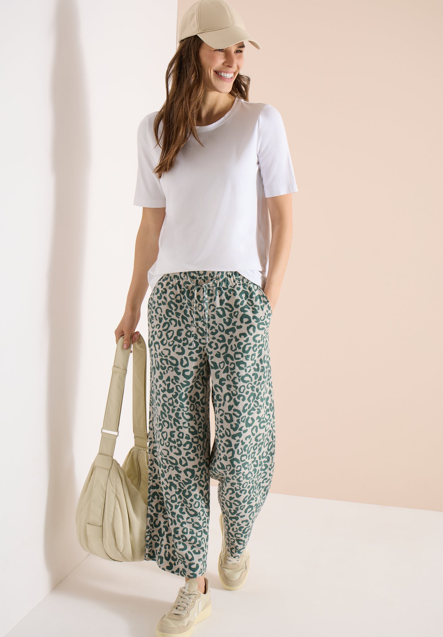 CECIL - Wide Leg Hose aus Leinenmix im Leoprint - Farbe: macadamia beige