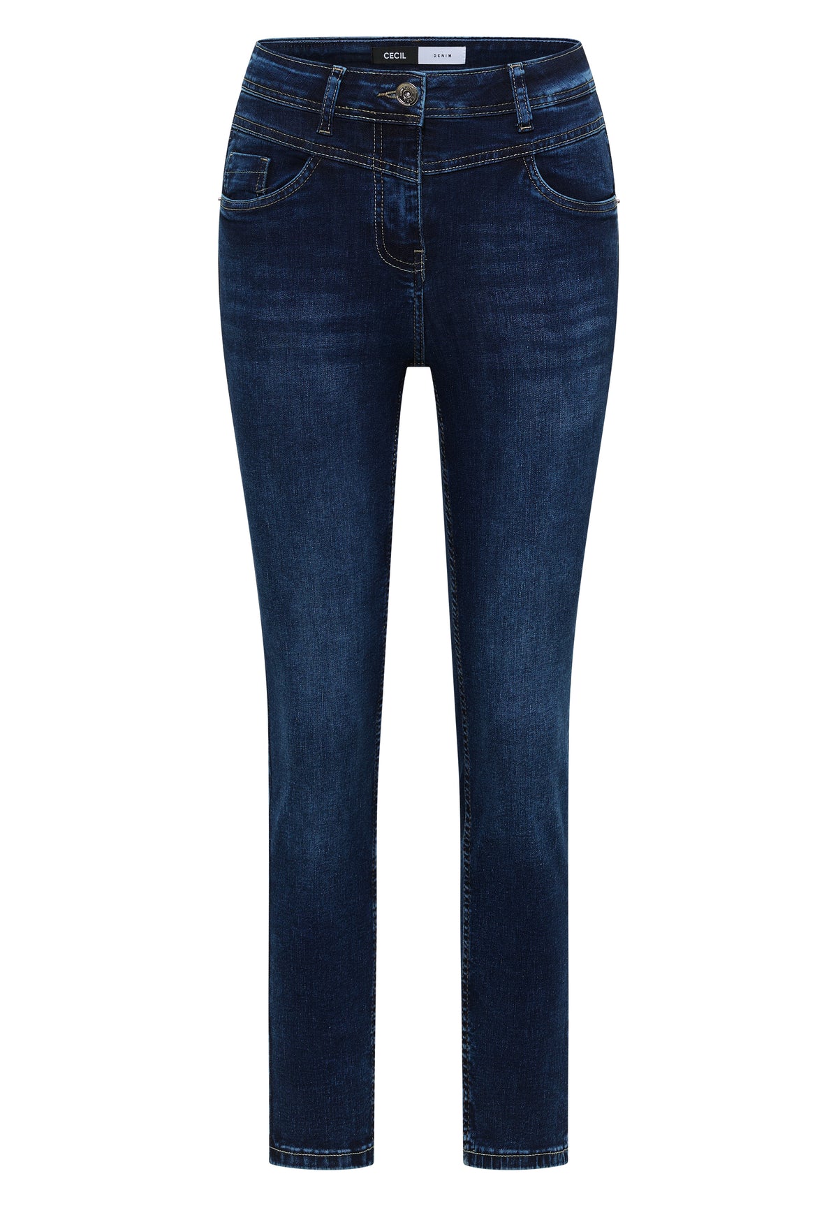 CECIL - High Waist Slim Leg Jeans im Slim Fit - Farbe: mid blue used wash