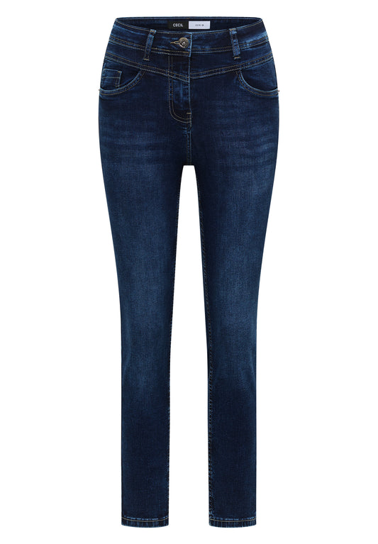CECIL - High Waist Slim Leg Jeans im Slim Fit - Farbe: mid blue used wash