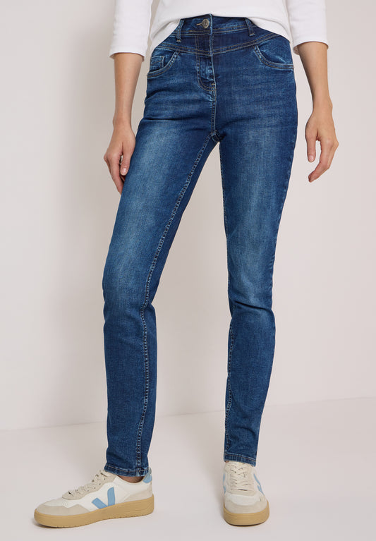 CECIL - High Waist Slim Leg Jeans im Slim Fit - Farbe: mid blue used wash