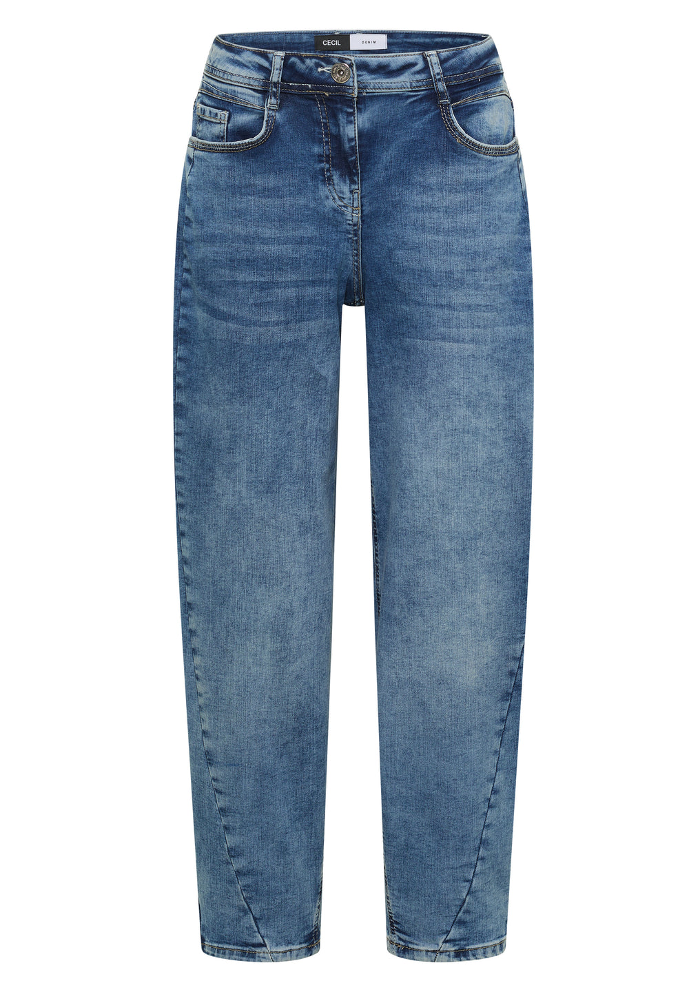 Detailansicht der CECIL High Waist Barrel Jeans in Hellblau