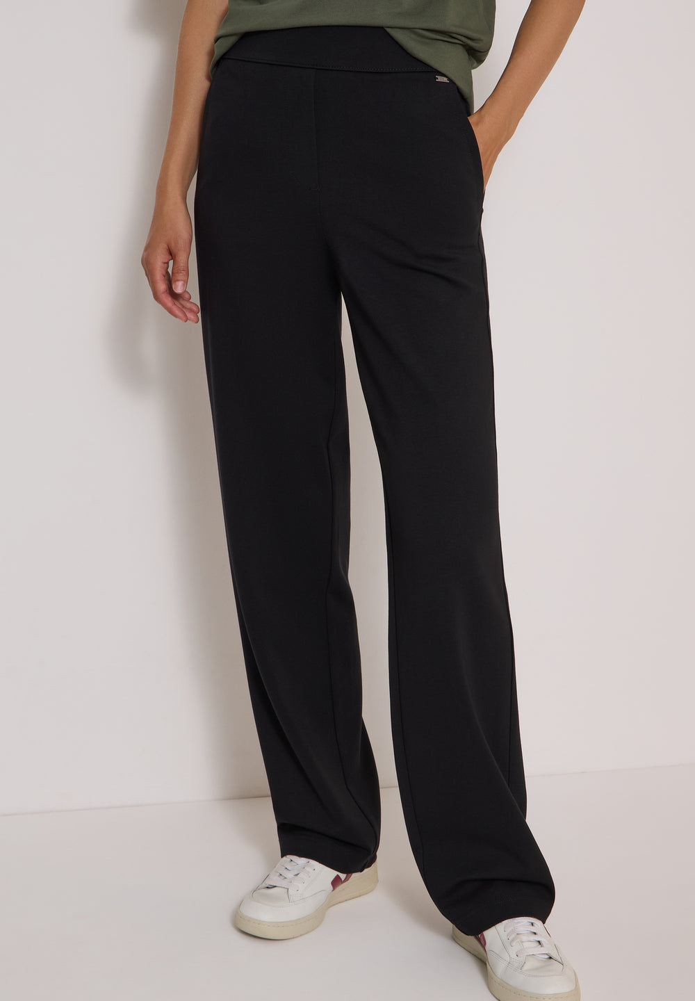 Schwarze CECIL High Waist Straight Leg Jerseyhose