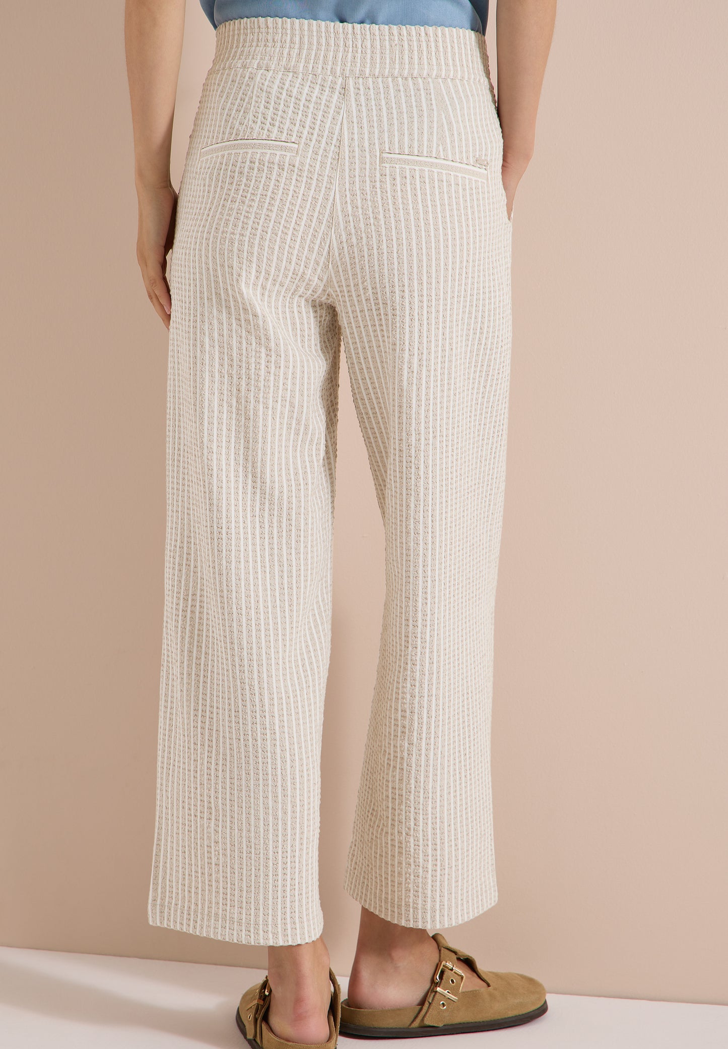 CECIL - Wide Leg Hose in Seersucker-Qualität - Farbe: grain beige