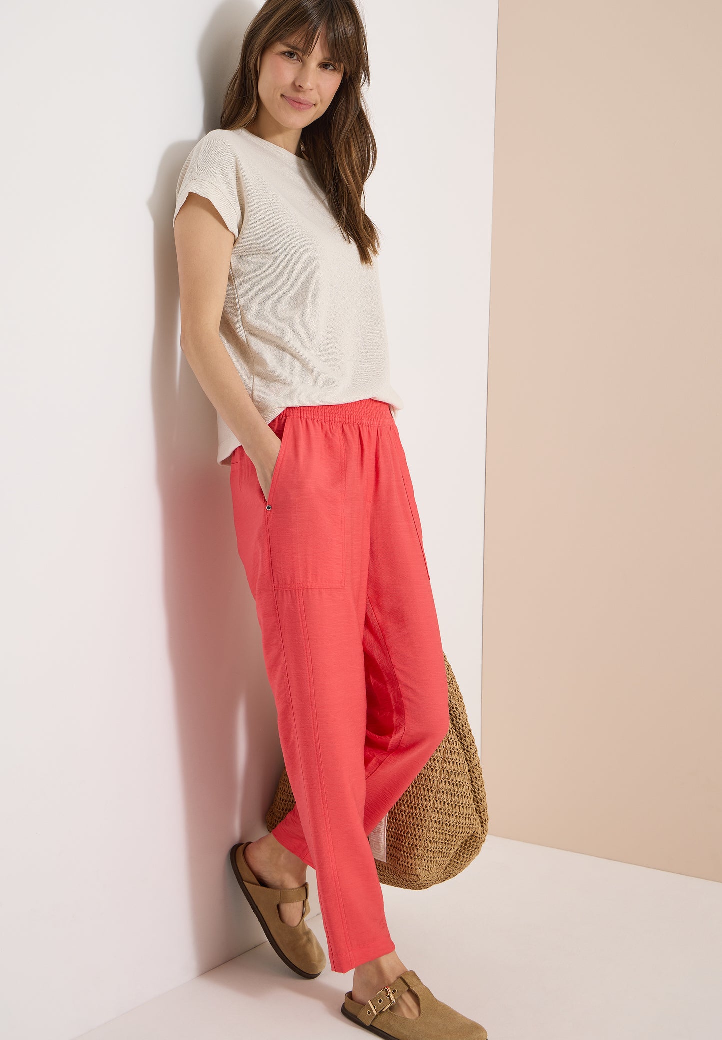 CECIL - Mid Waist Slim Leg Hose im Loose Fit - Farbe: coral