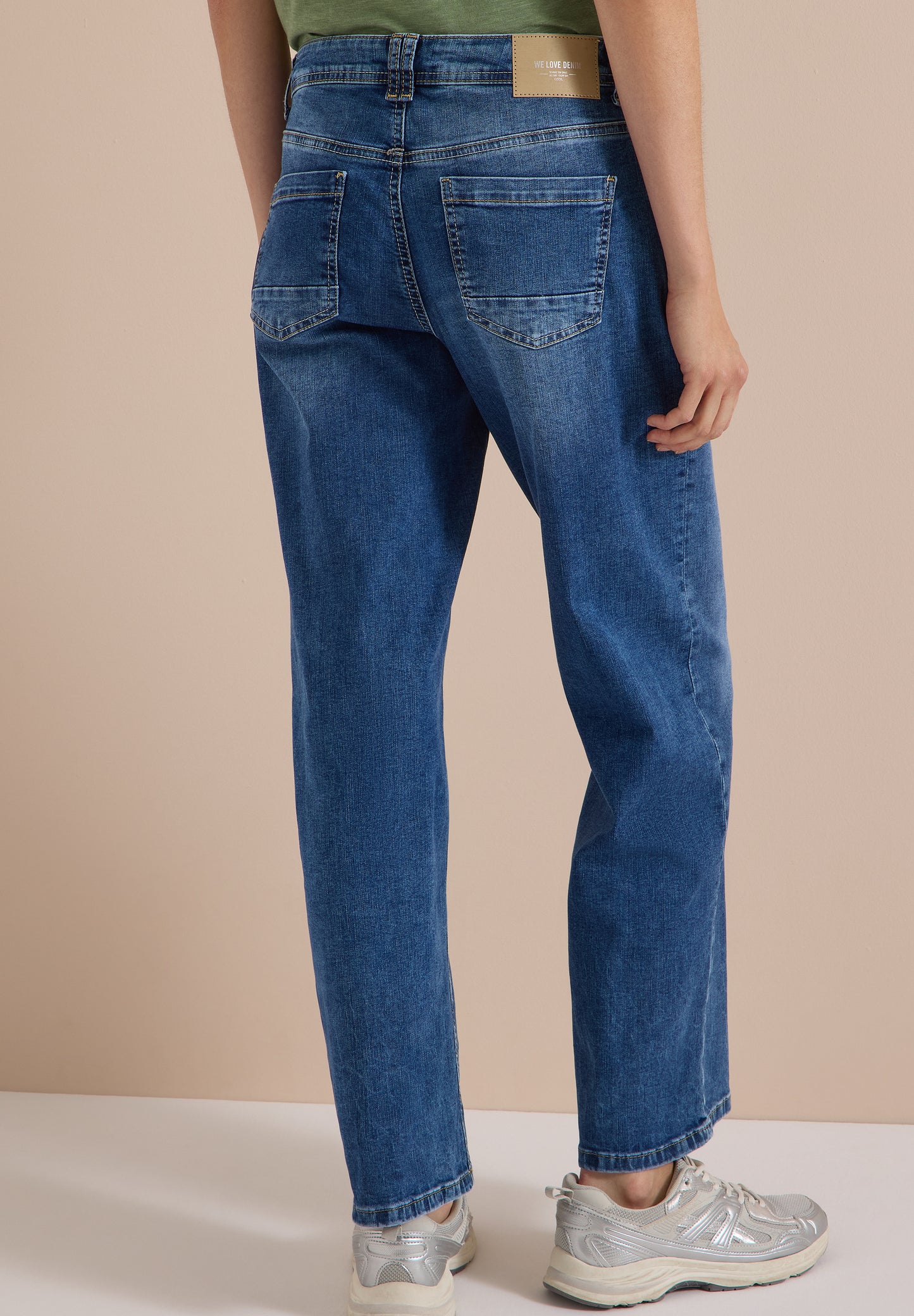 CECIL - Wide Leg Jeans mit Turn-Up im Leo-Look - "Neele" Farbe: mid blue wash