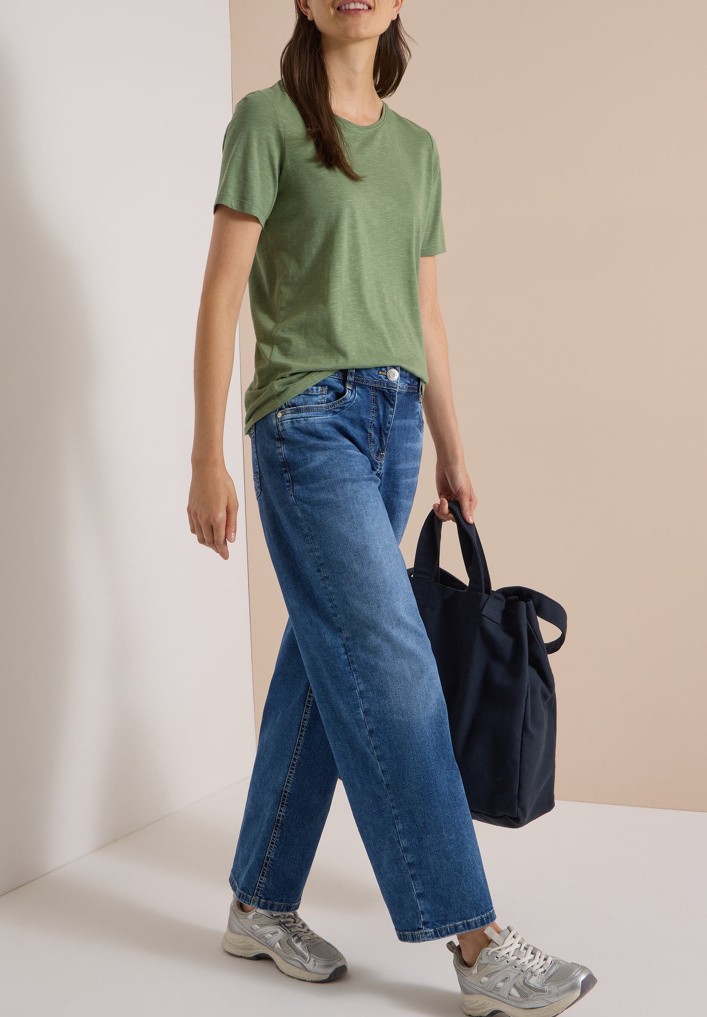 CECIL - Wide Leg Jeans mit Turn-Up im Leo-Look - "Neele" Farbe: mid blue wash