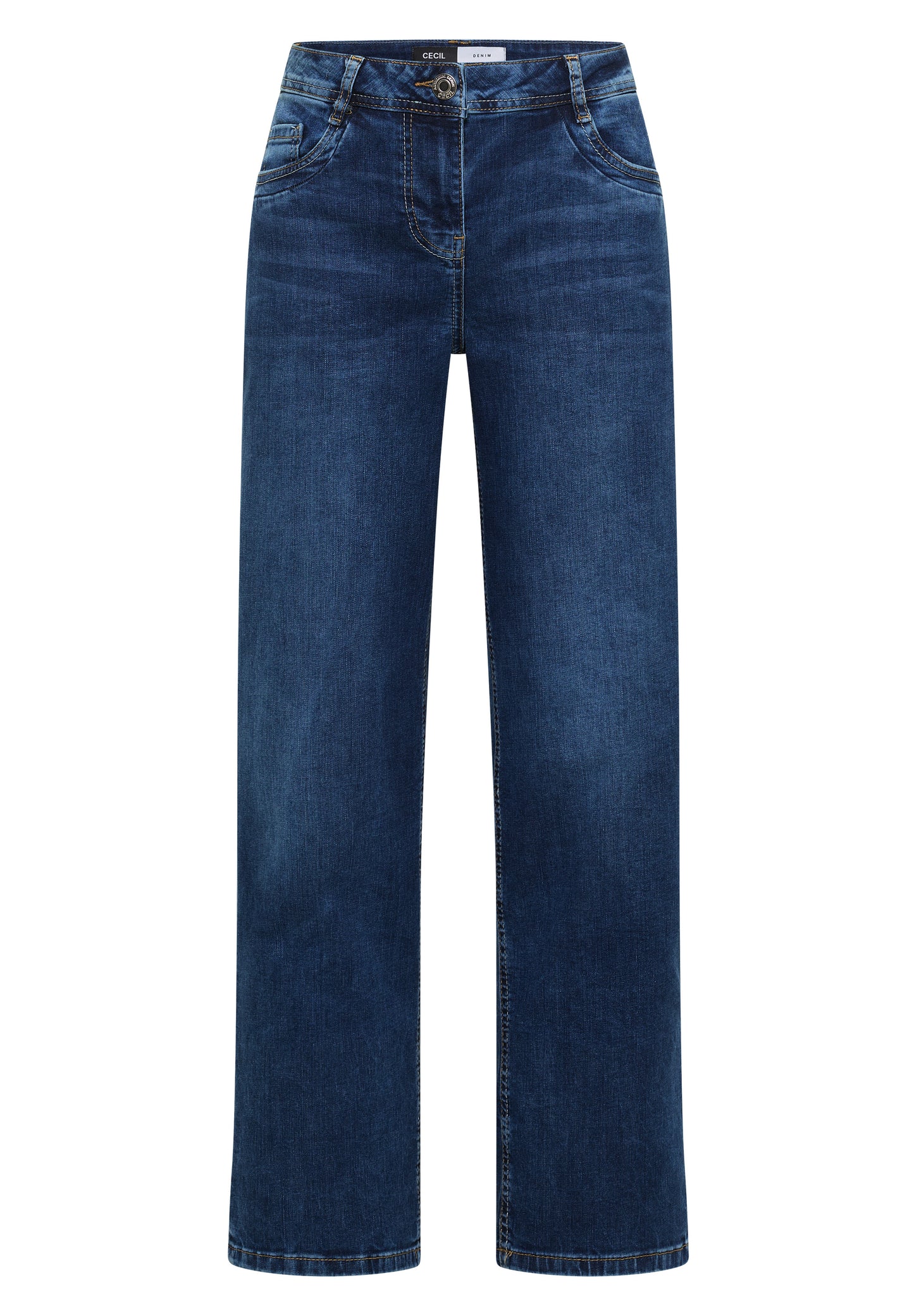 CECIL - Wide Leg Jeans mit Turn-Up im Leo-Look - "Neele" Farbe: mid blue wash