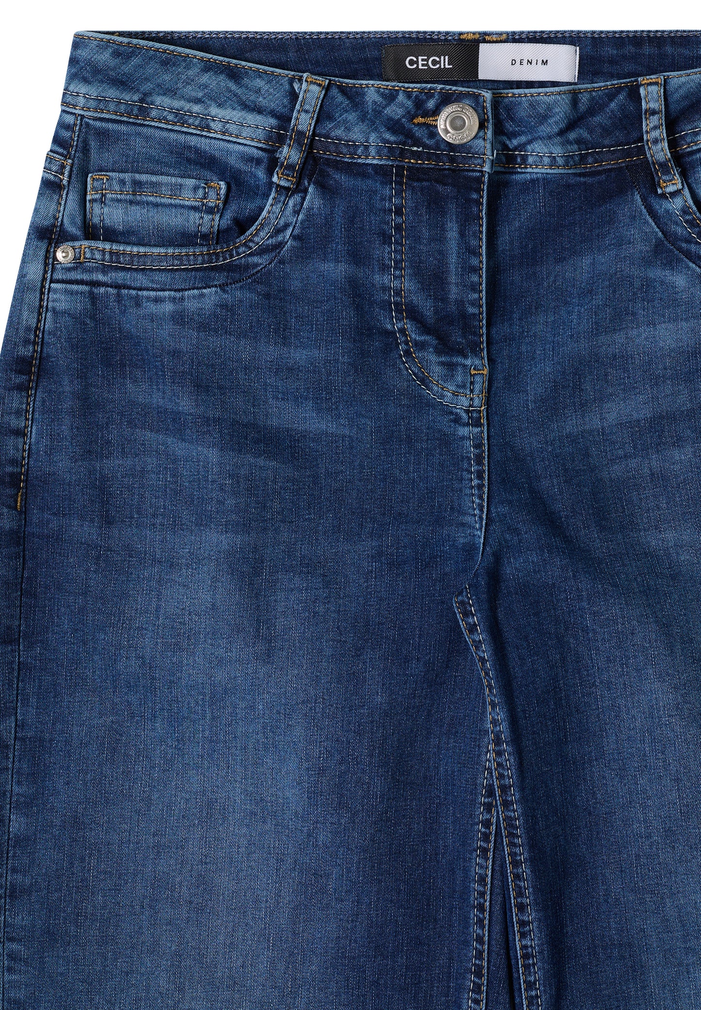 CECIL - Wide Leg Jeans mit Turn-Up im Leo-Look - "Neele" Farbe: mid blue wash