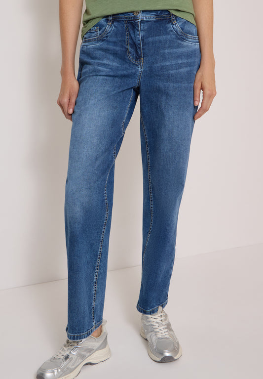 CECIL - Wide Leg Jeans mit Turn-Up im Leo-Look - "Neele" Farbe: mid blue wash