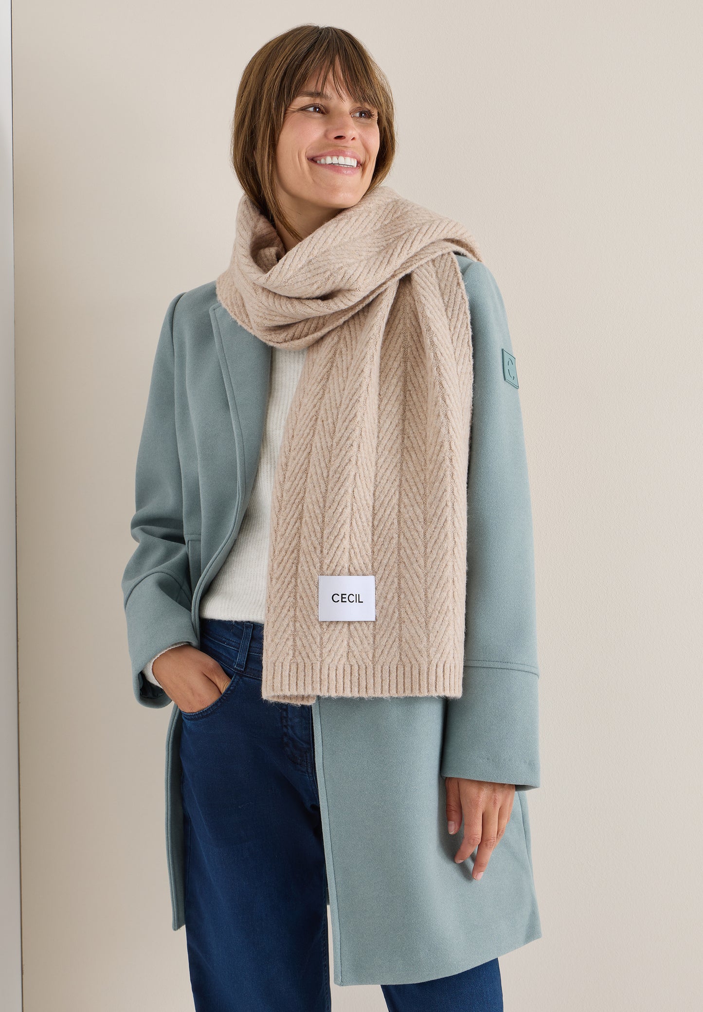 CECIL Strickschal mit Struktur - Farbe: sandalwood beige melange