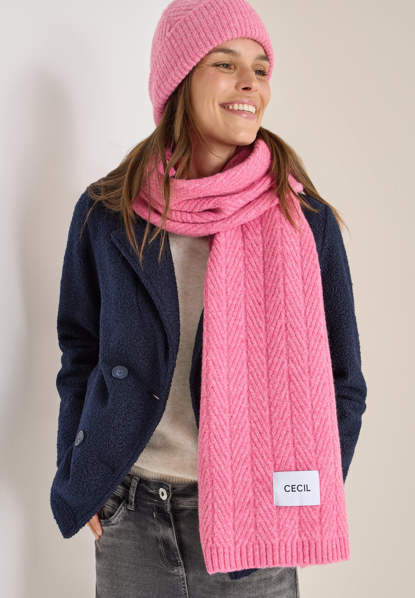 CECIL Strickschal mit Struktur - Farbe: dark blossom melange