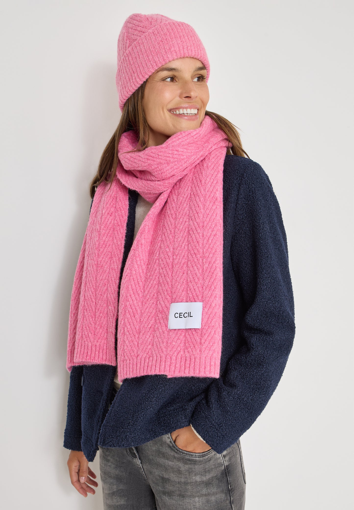 CECIL Strickschal mit Struktur - Farbe: dark blossom melange