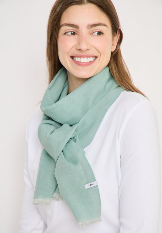 CECIL - Schal in Unifarbe mit feinen Fransen - Farbe: mint sea green