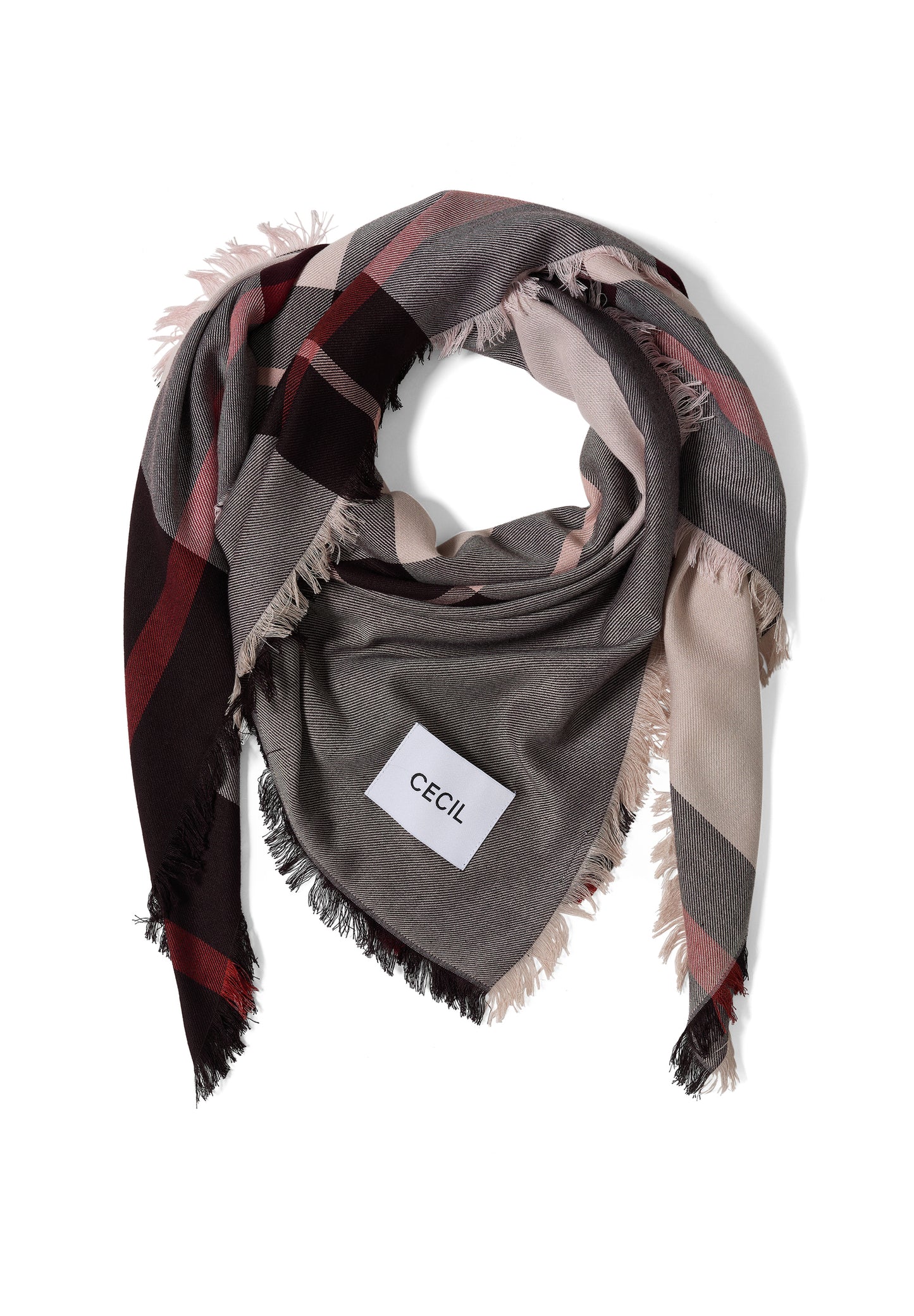 CECIL - Kariertes Tuch mit feinen Fransen - Farbe: berry red