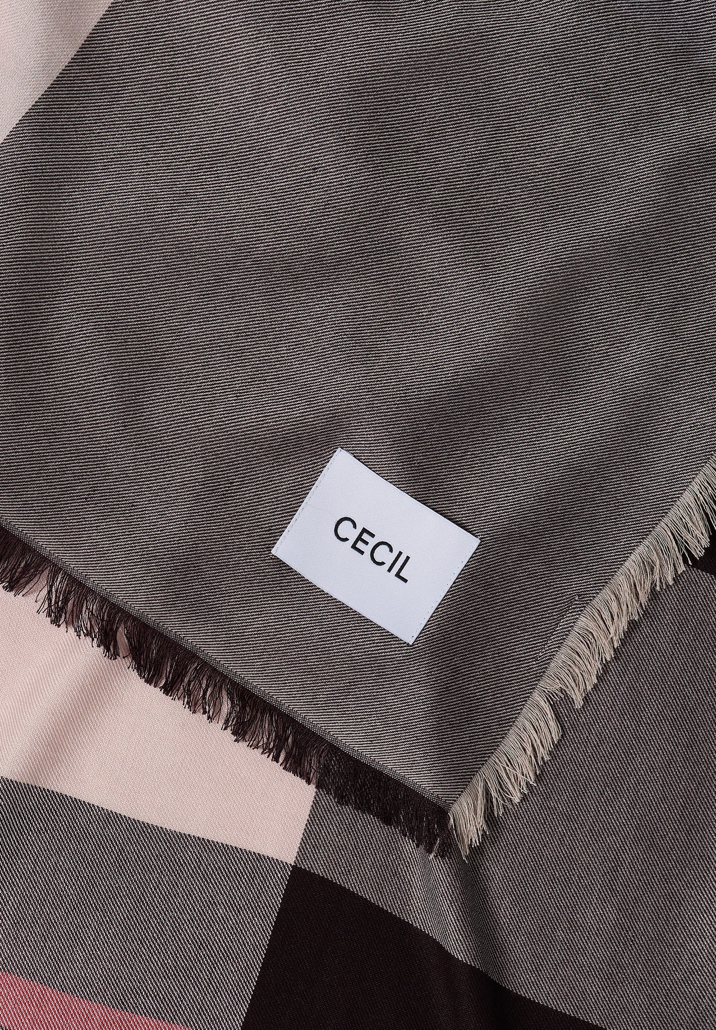 CECIL - Kariertes Tuch mit feinen Fransen - Farbe: berry red