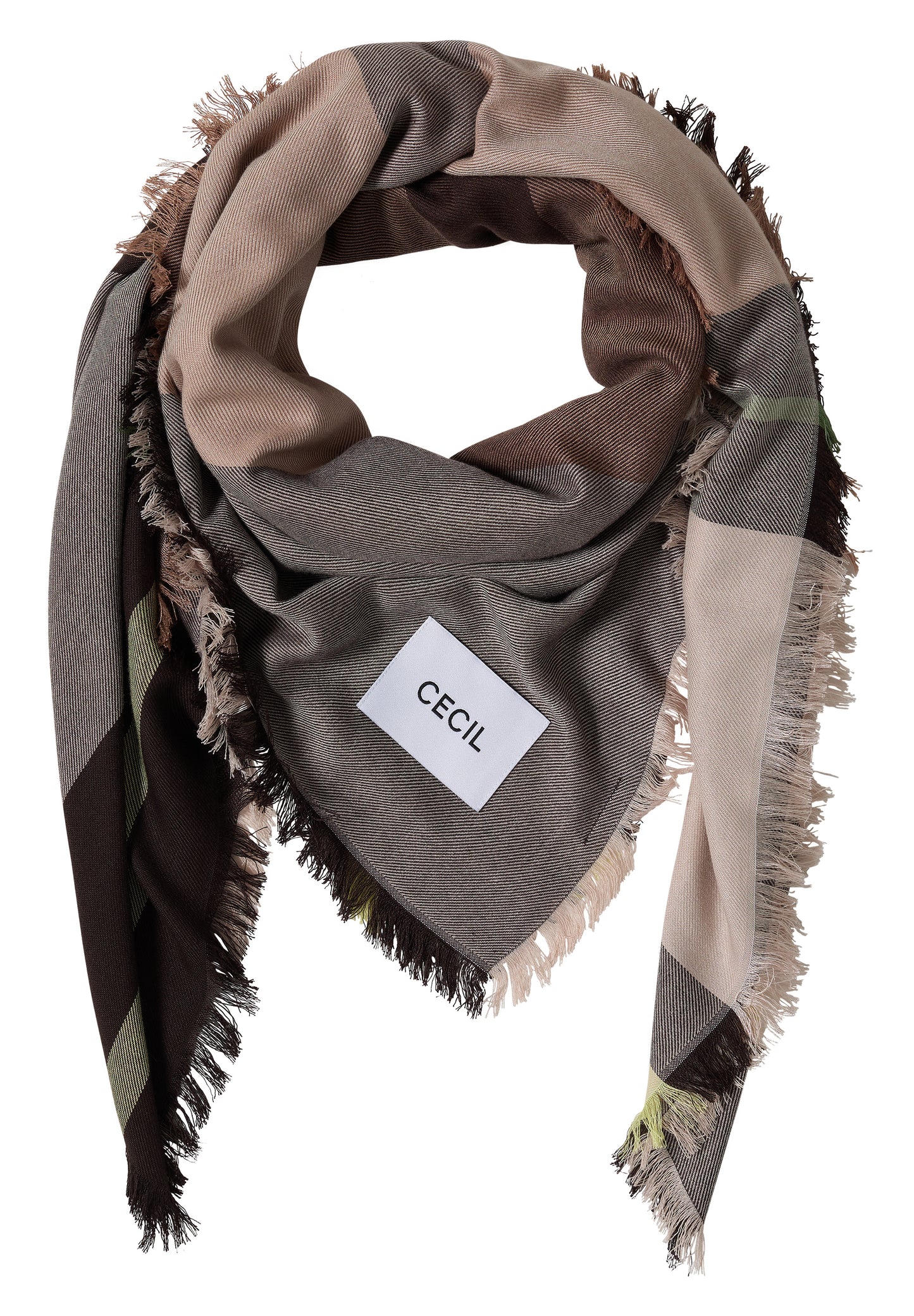 CECIL - Kariertes Tuch mit feinen Fransen - Farbe: dark toffee brown