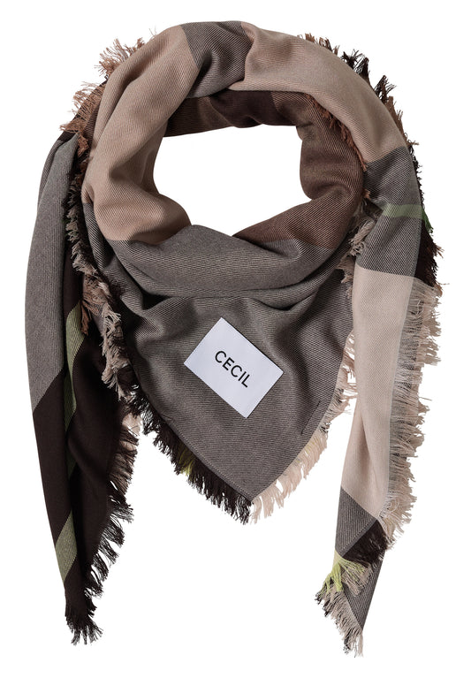 CECIL - Kariertes Tuch mit feinen Fransen - Farbe: dark toffee brown